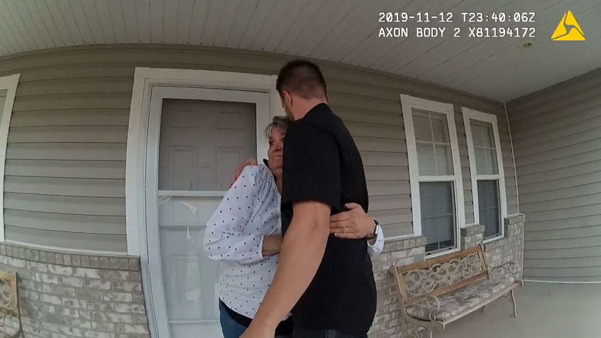 Brandon Boudreaux hugging his mother when he arrived at their house on Nov. 12, 2019.