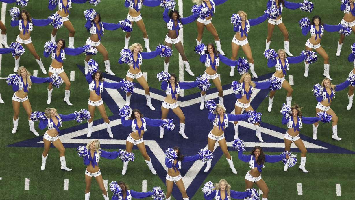 FILE - The Dallas Cowboys Cheerleaders perform during an NFL football game against the Philadelphia Eagles in Arlington, Texas, Sunday, Nov. 10, 2024.