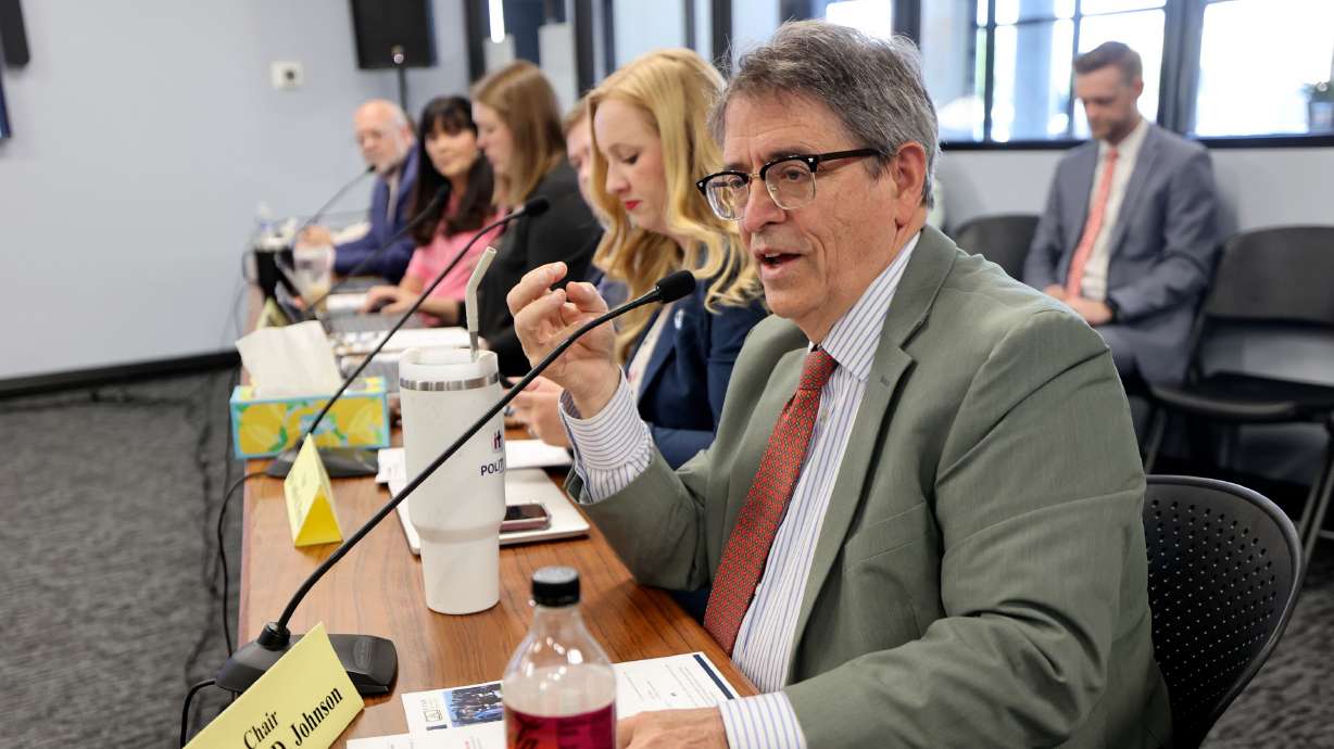 Sen. John D. Johnson, Education Interim Committee chairman, speaks during an Education Interim Committee meeting at American Preparatory Academy in Draper on Wednesday.