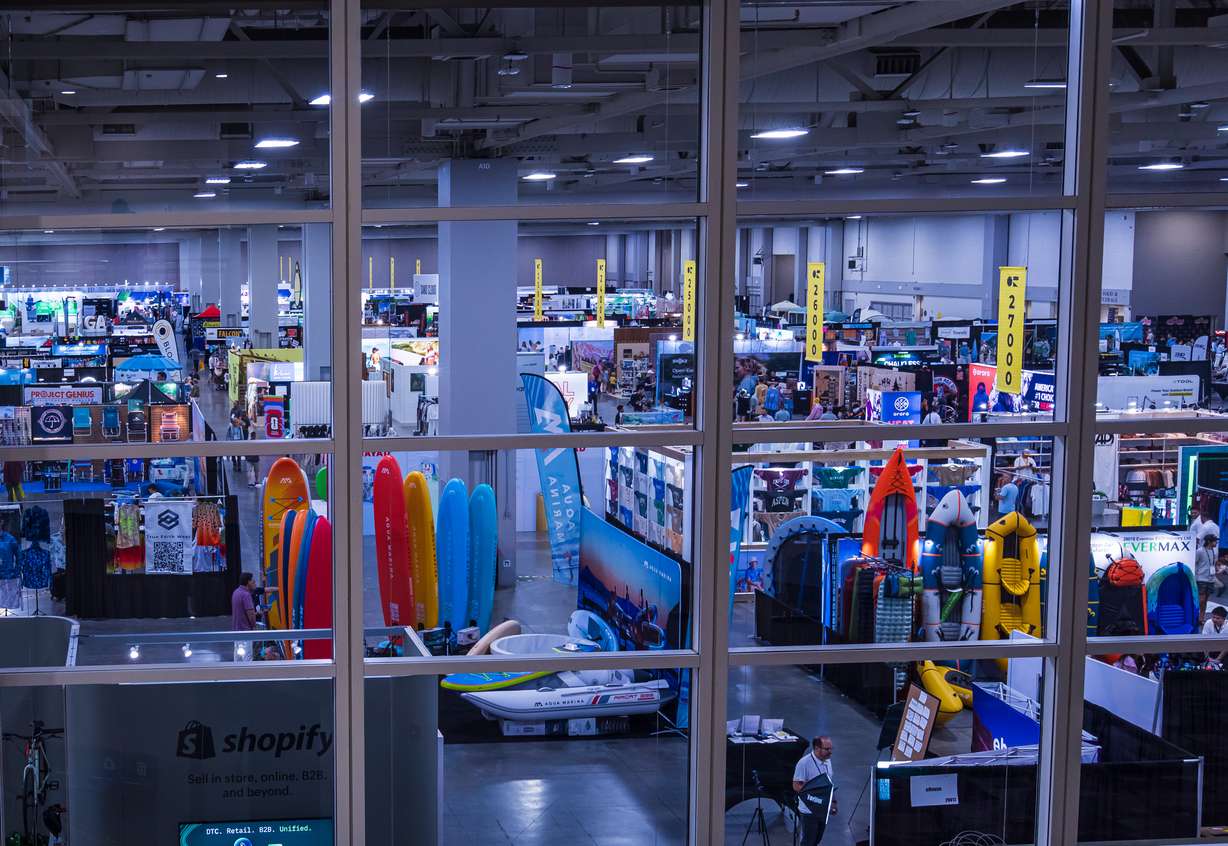 Vendor booths are set up for Outdoor Retailer at the Salt Palace Convention Center in Salt Lake City on Thursday.