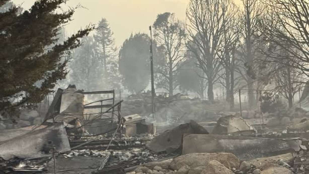 Damage left behind from the Forsyth Fire in the Pine Valley community in Washington County on Saturday.