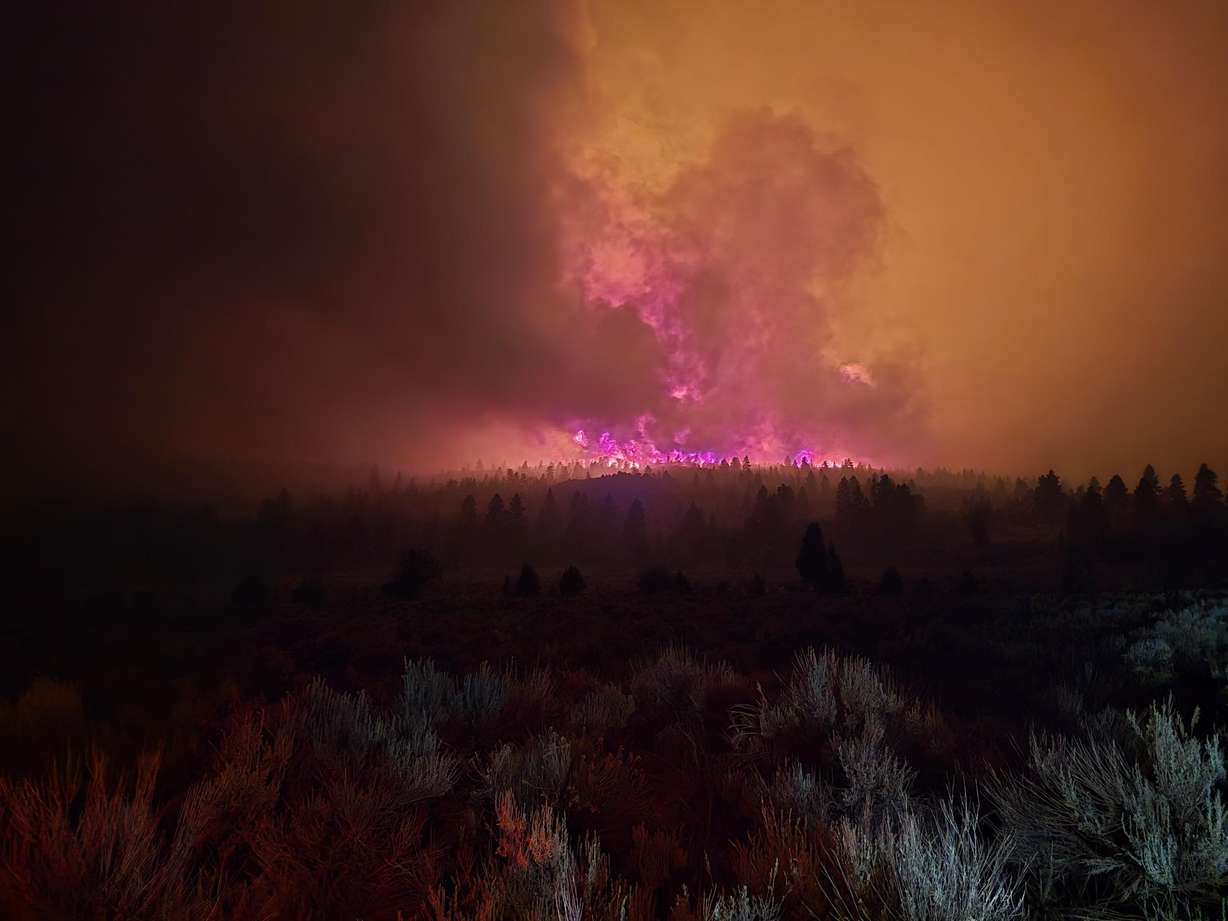 The Forsyth Fire burns near Pine Valley in Washington County on Friday. Hundreds of people remain evacuated in the area after the fire broke out Thursday evening.