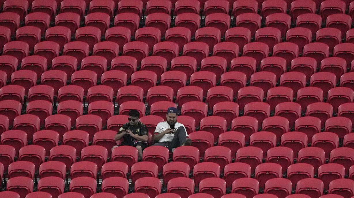 Fans wait for the beginning of the Club World Cup group D soccer match between Chelsea and Los Angeles FC in Atlanta, Monday, June 16, 2025.