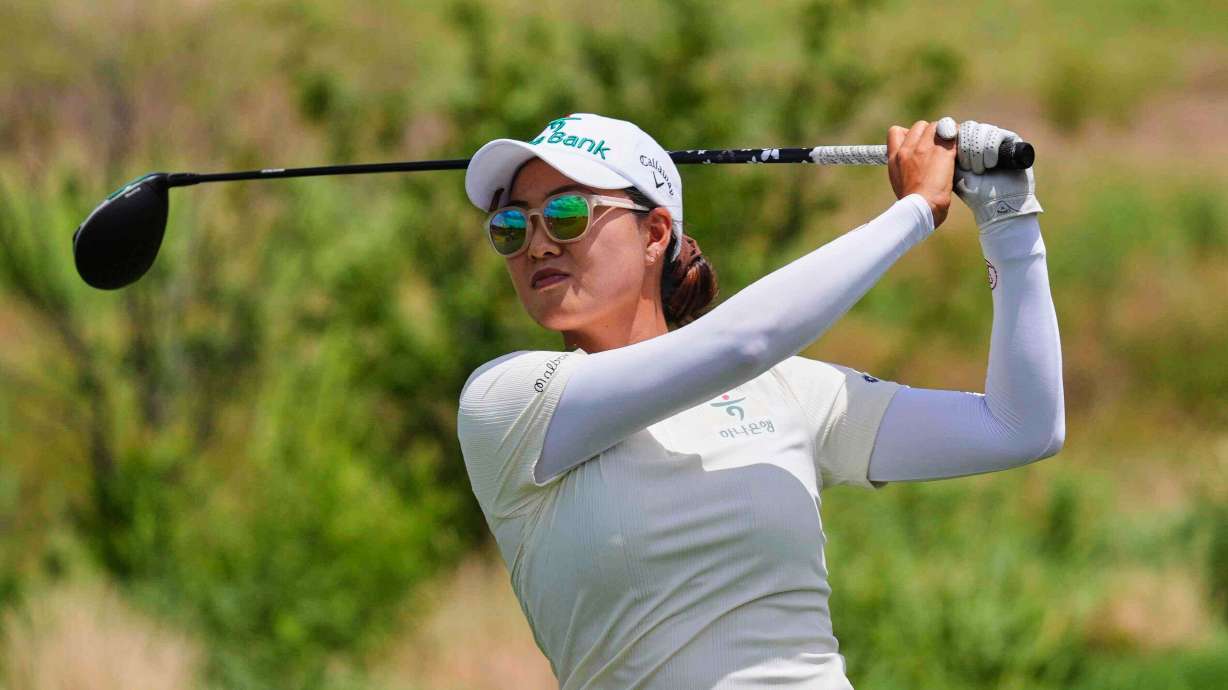Minjee Lee hits a tee shot on the second hole during the third round of the Women's PGA Championship golf tournament Saturday, June 21, 2025, in Frisco, Texas.