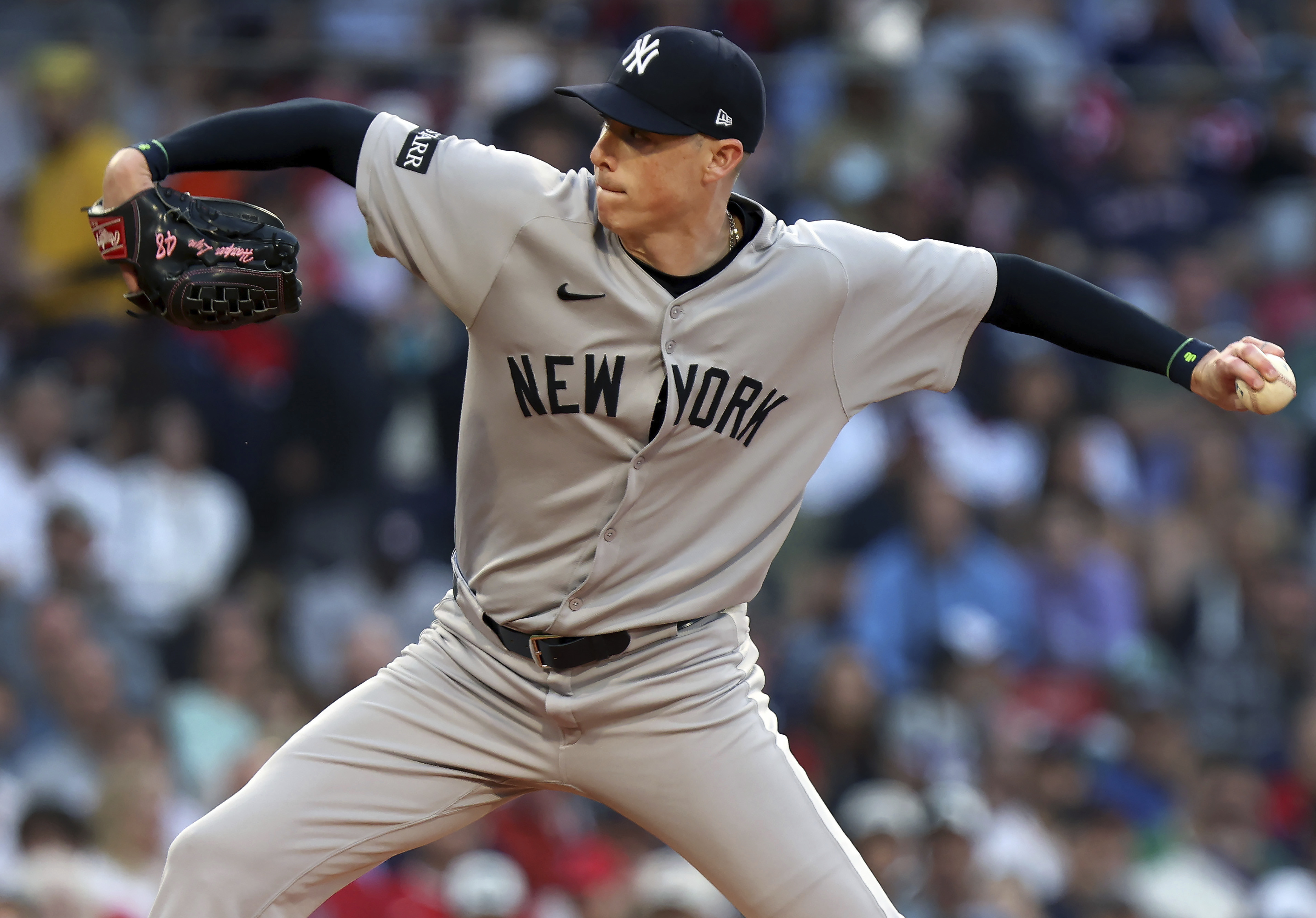 New York Yankees pitcher Ryan Yarbrough winds up during a baseball game against the Boston Red Sox, Friday, June 13, 2025, in Boston.