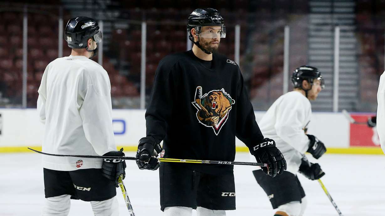 Utah Grizzlies player Evan Stoflet works out during practice at the Maverik Center in West Valley City on Jan. 20, 2017. The team is now on the market and could be on the move.