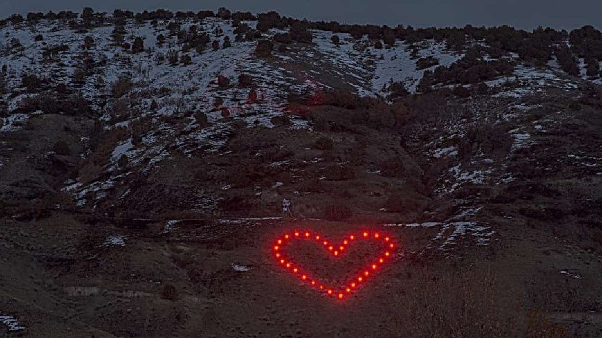 David Hartle's Valentine's Day creation on the mountain symbolized love, service and the Pleasant Grove Cares Organization. His art brings meaning to the community.