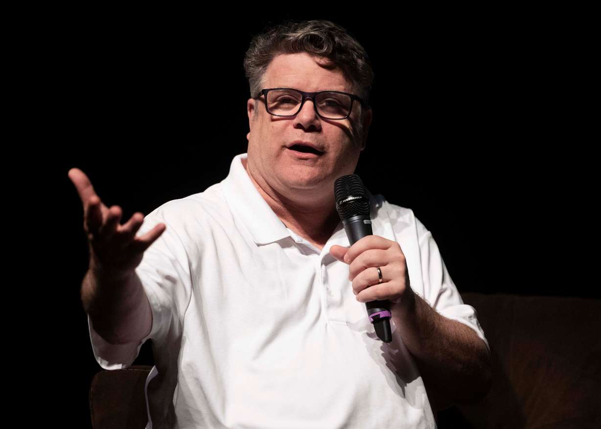 Actor Sean Astin answers questions about his career during a moderated discussion following a 40th anniversary screening of "The Goonies" at Kingsbury Hall on the campus of the University of Utah in Salt Lake City on Saturday.