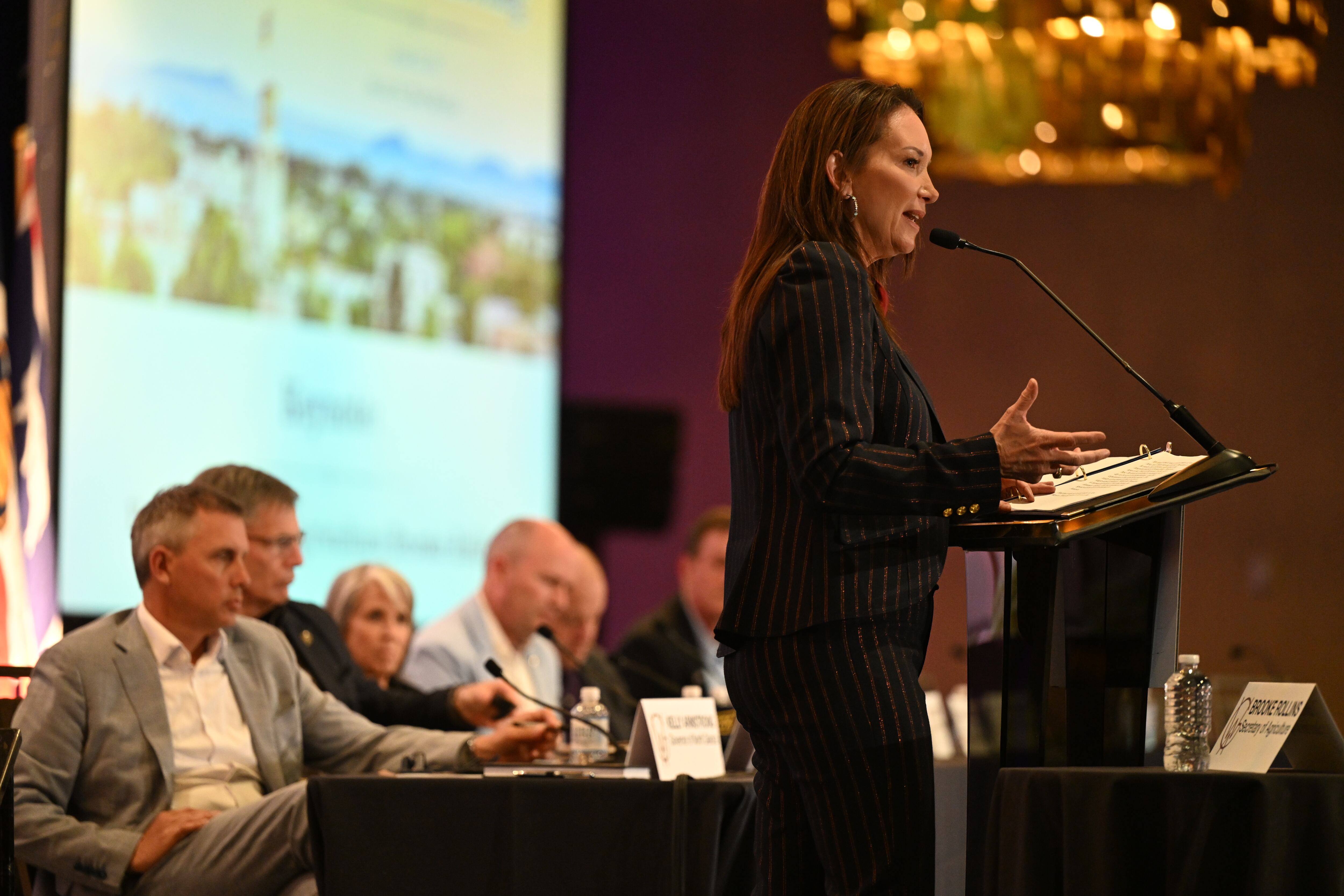 Secretary of Agriculture Brooke Rollins speaks during a meeting of the Western Governor's Association held in Santa Fe, N.M., on Monday.