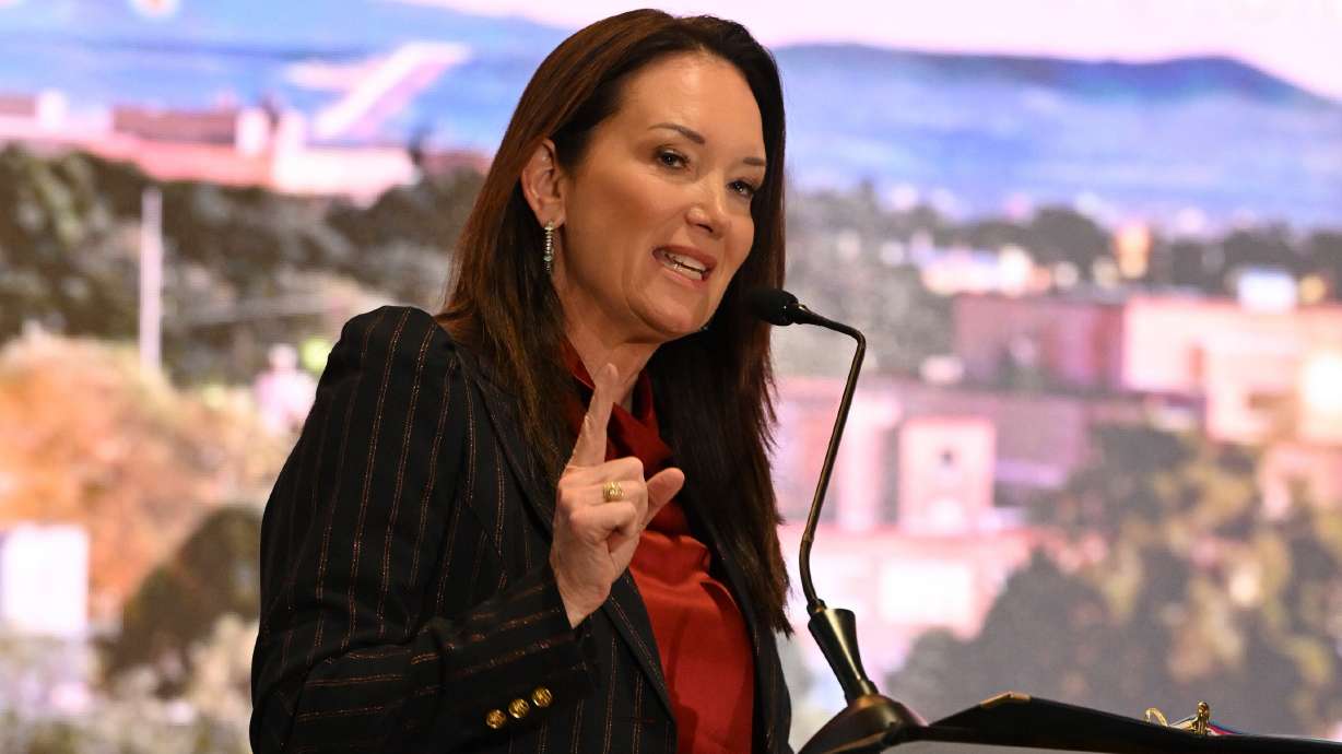 Secretary of Agriculture Brooke Rollins speaks during a meeting of the Western Governor's Association held in Santa Fe, N.M., on Monday.