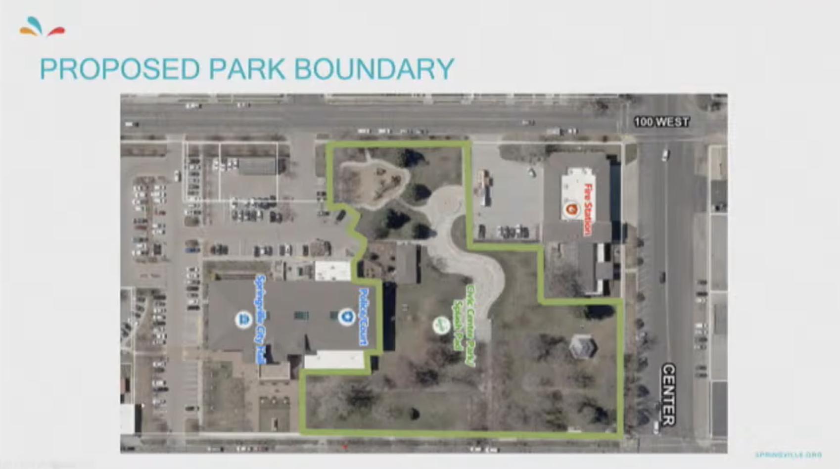 The Springville City Council approved new boundaries for Civic Center Park, as depicted in green on this map.