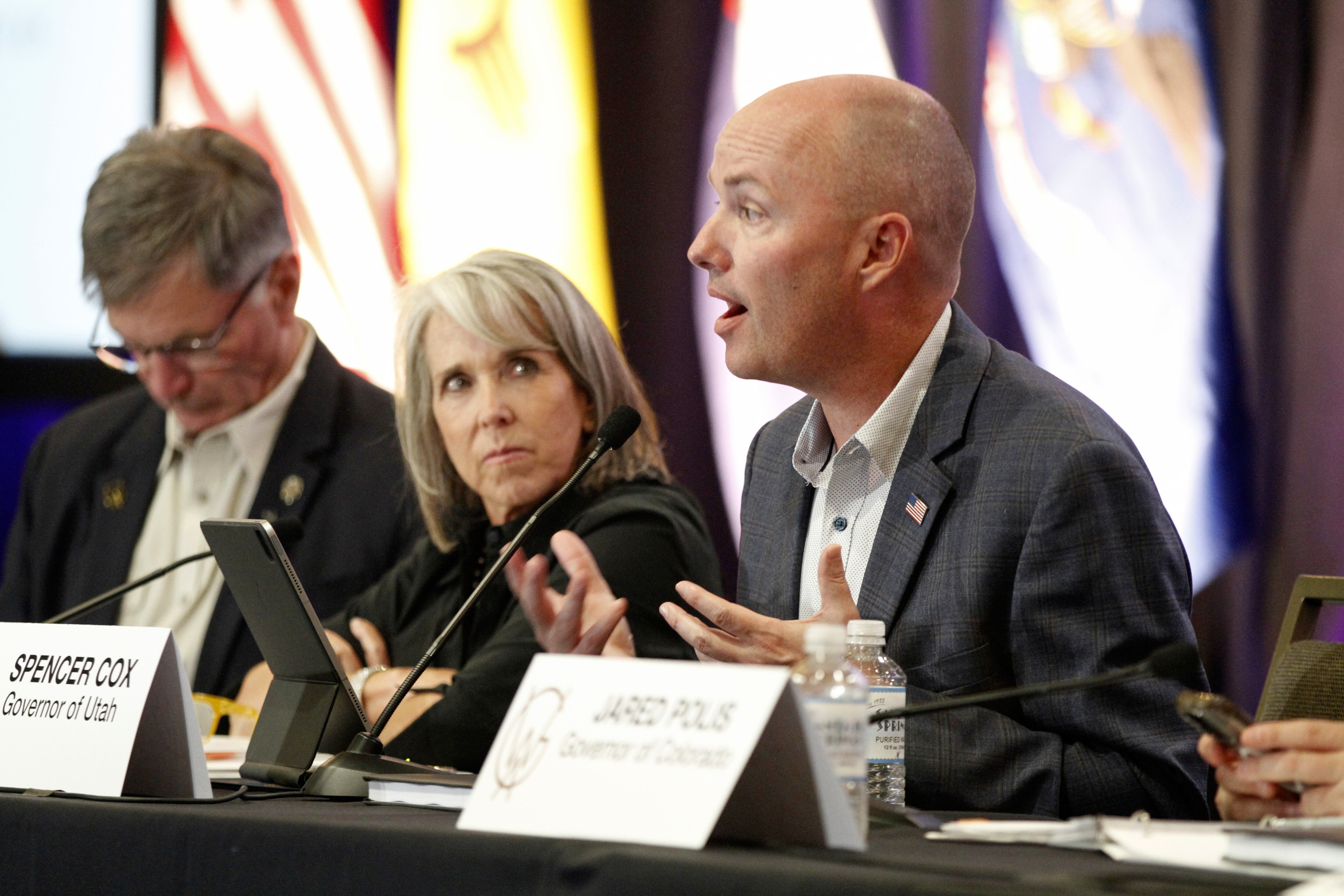 Utah Gov. Spencer Cox speaks as he started serving as chairman of the Western Governors Association in Santa Fe, N.M., Tuesday at the group's annual meeting, taking over for New Mexico Gov. Michelle Lujan Grisham.