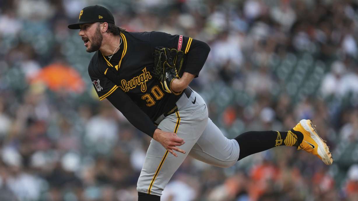 Pittsburgh Pirates pitcher Paul Skenes throws against the Detroit Tigers in the sixth inning during the second baseball game of a doubleheader, Thursday, June 19, 2025, in Detroit.