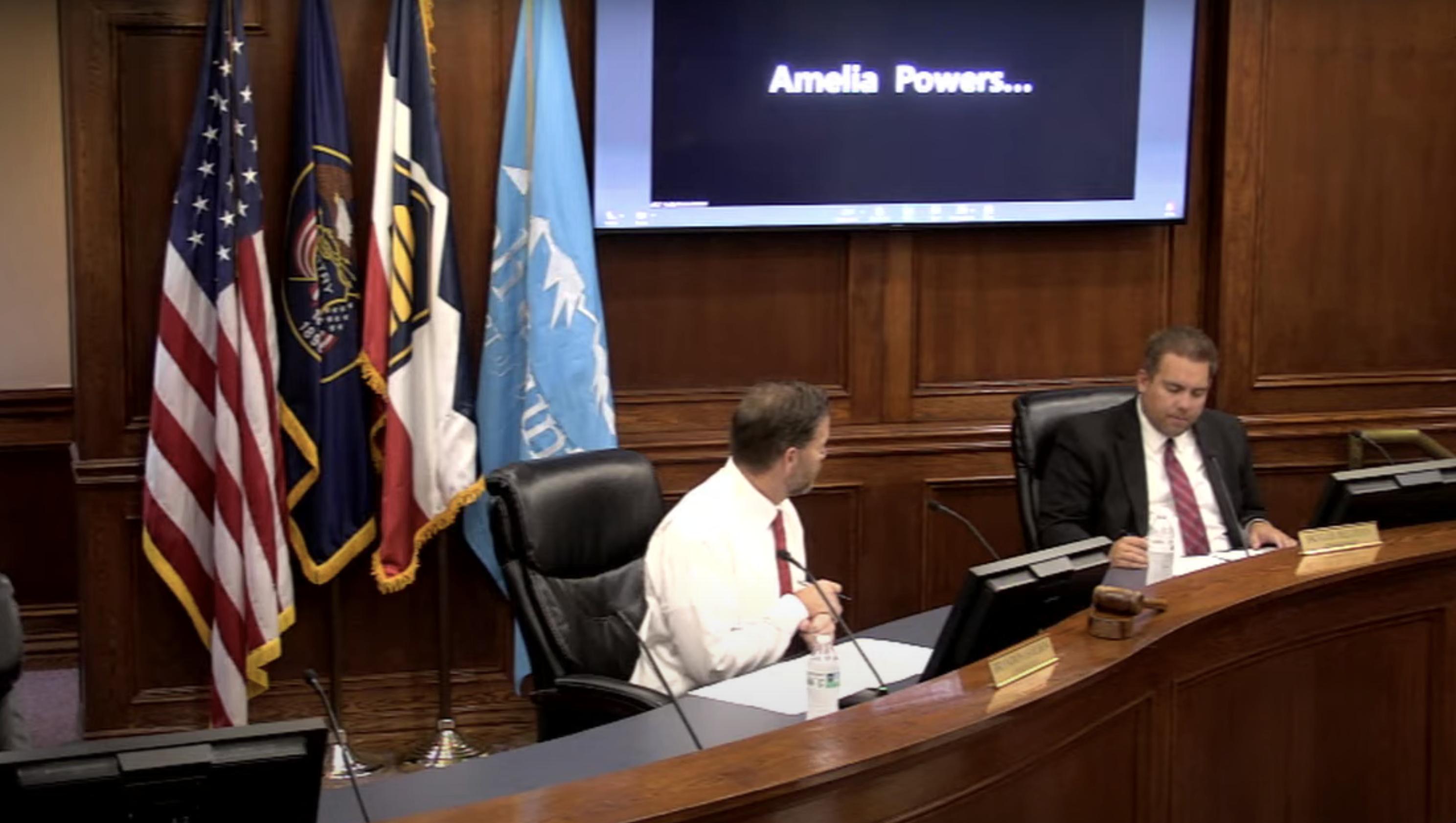 Utah County Commissioners Brandon Gordon, Skyler Beltran and Amelia Powers Gardner discuss raising the transient room tax during a commission meeting Wednesday.