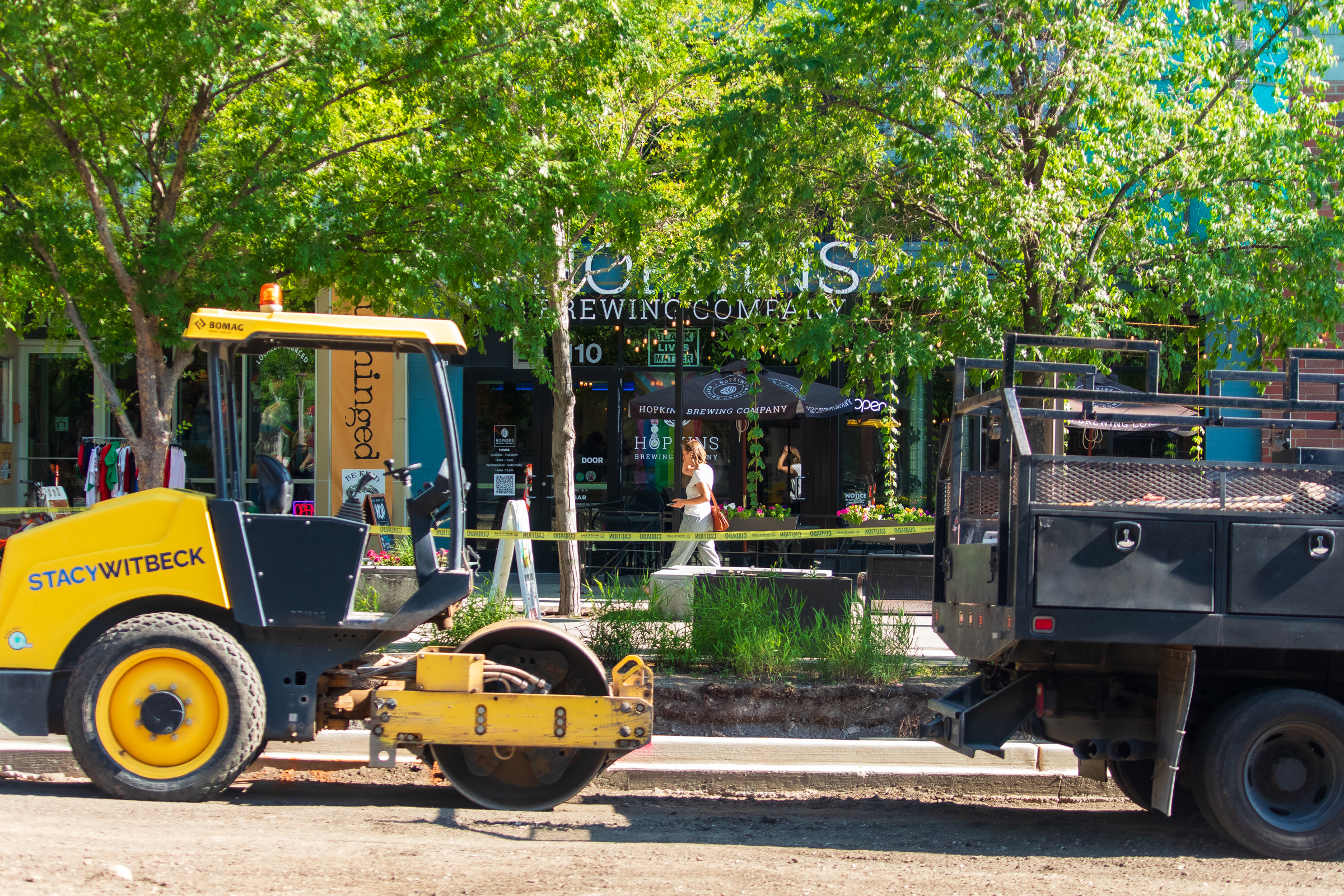 Construction along 2100 South takes place outside of Hopkins Brewing Company in Salt Lake City's Sugar House neighborhood on Wednesday.