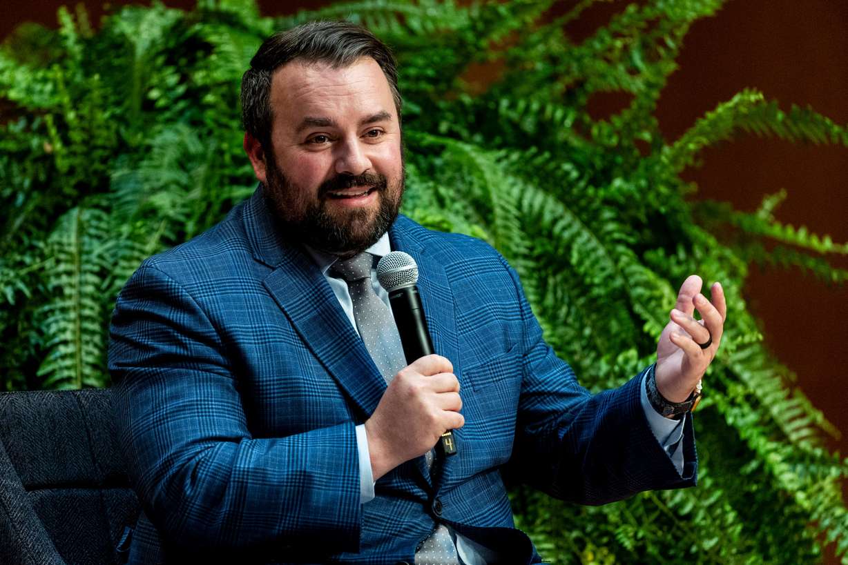 Matt Whitlock, former spokesman for Sen. Orrin Hatch, R-Utah, speaks during a symposium titled “Freedom of Speech: Improving Civil Dialogue on College Campuses” at Utah State University on Oct. 4, 2024.