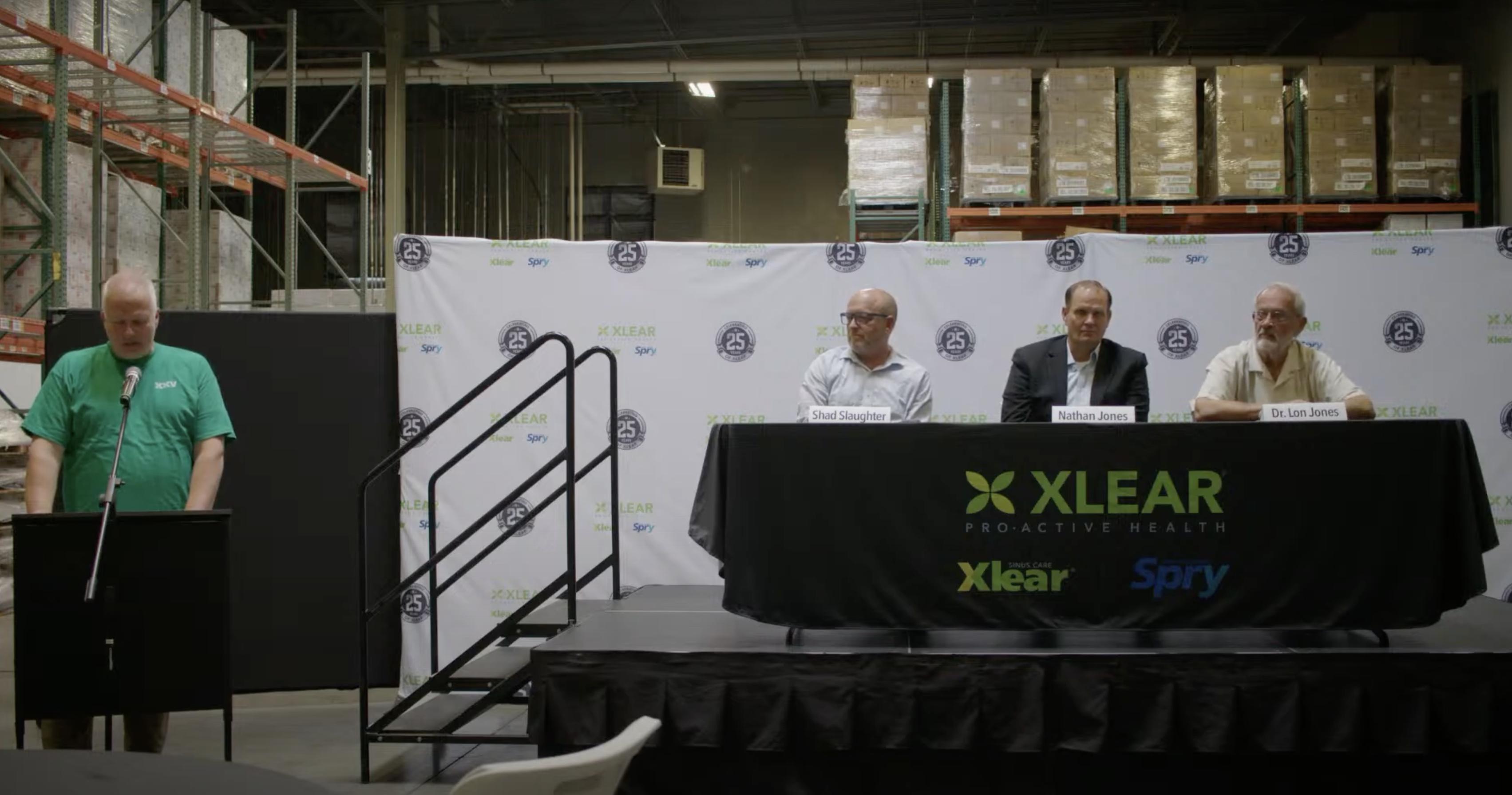 The founders and leaders of Xlear sit on a panel at a press conference celebrating the American Fork company's 25th anniversary on Tuesday.