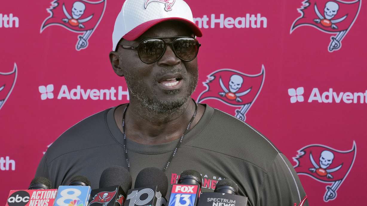 Tampa Bay Buccaneers head coach Todd Bowles speaks to the media after practice at NFL football minicamp Thursday, June 12, 2025, in Tampa, Fla.