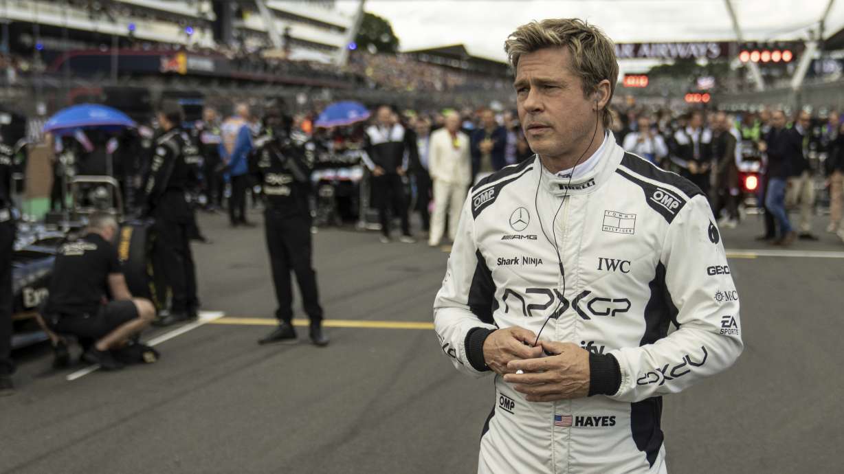 This image released by Warner Bros. Pictures shows Brad Pitt in a scene from the newly released film "F1."