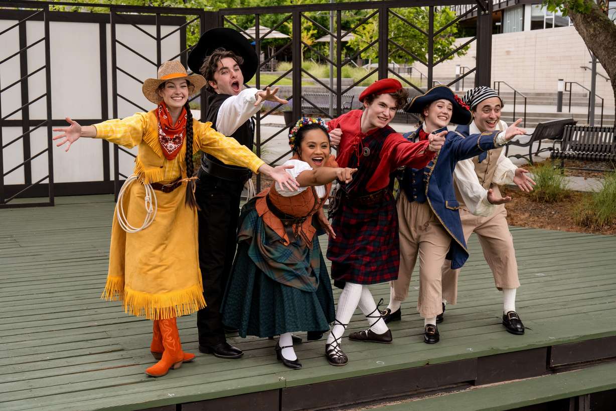 From left, Taya Christiansen, Zac Barnaby, Mikki Pagdonsolan, Austin Fronk, Pixie Isabel Merkley and AJ Newbury as featured performers in "The Greenshow."