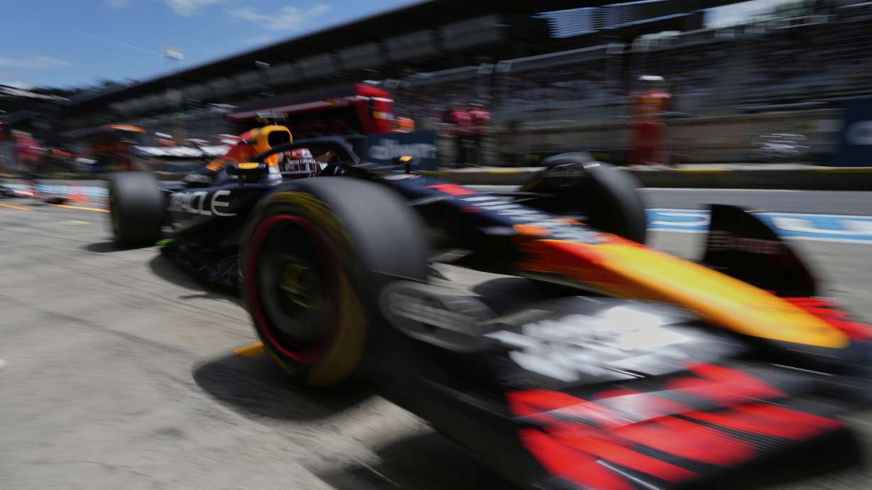 Red Bull driver Max Verstappen of the Netherlands makes a pit stop during the first free practice at the Red Bull Ring racetrack, ahead of the Austrian Formula One Grand Prix in Spielberg, Austria, Friday, June 27, 2025.