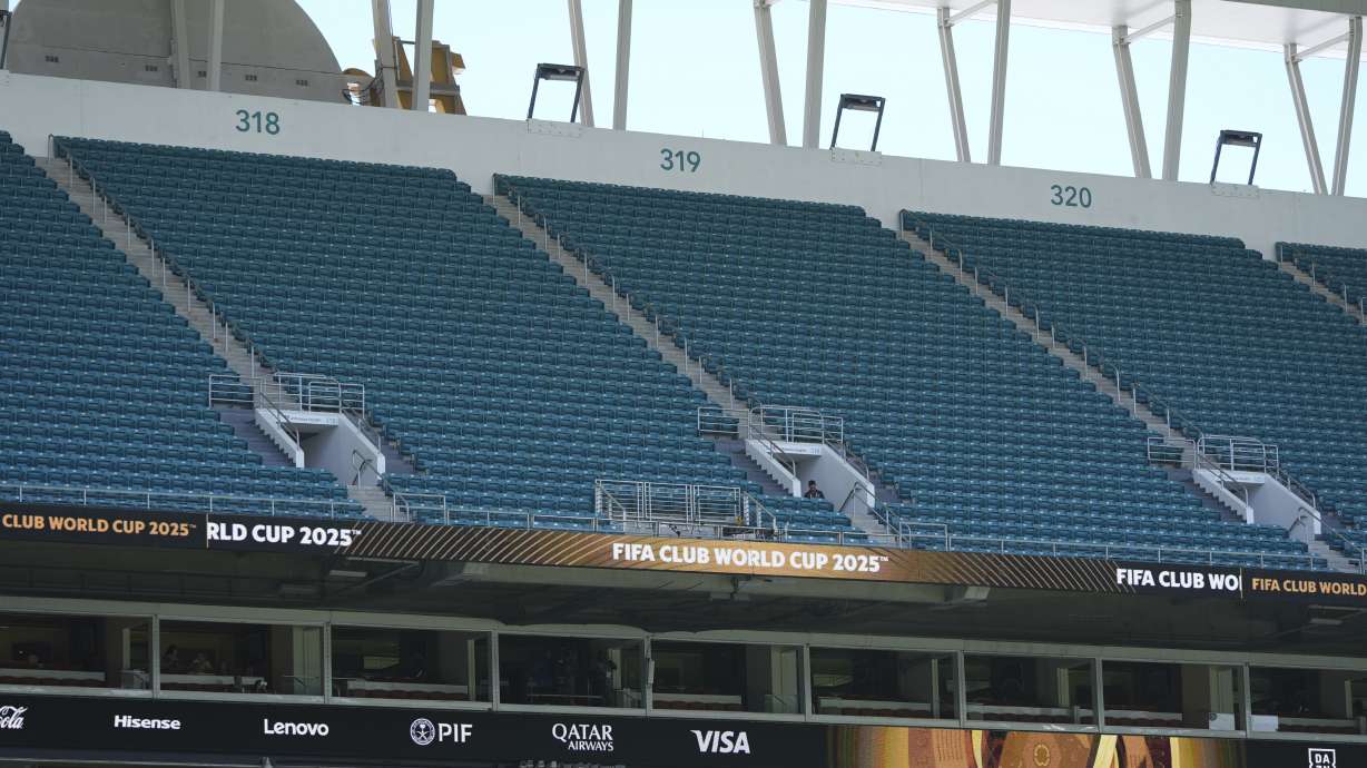 Seats are empty during the Club World Cup Group F soccer match between Mamelodi Sundowns and Fluminense in Miami Gardens, Fla., Wednesday, June 25, 2025.