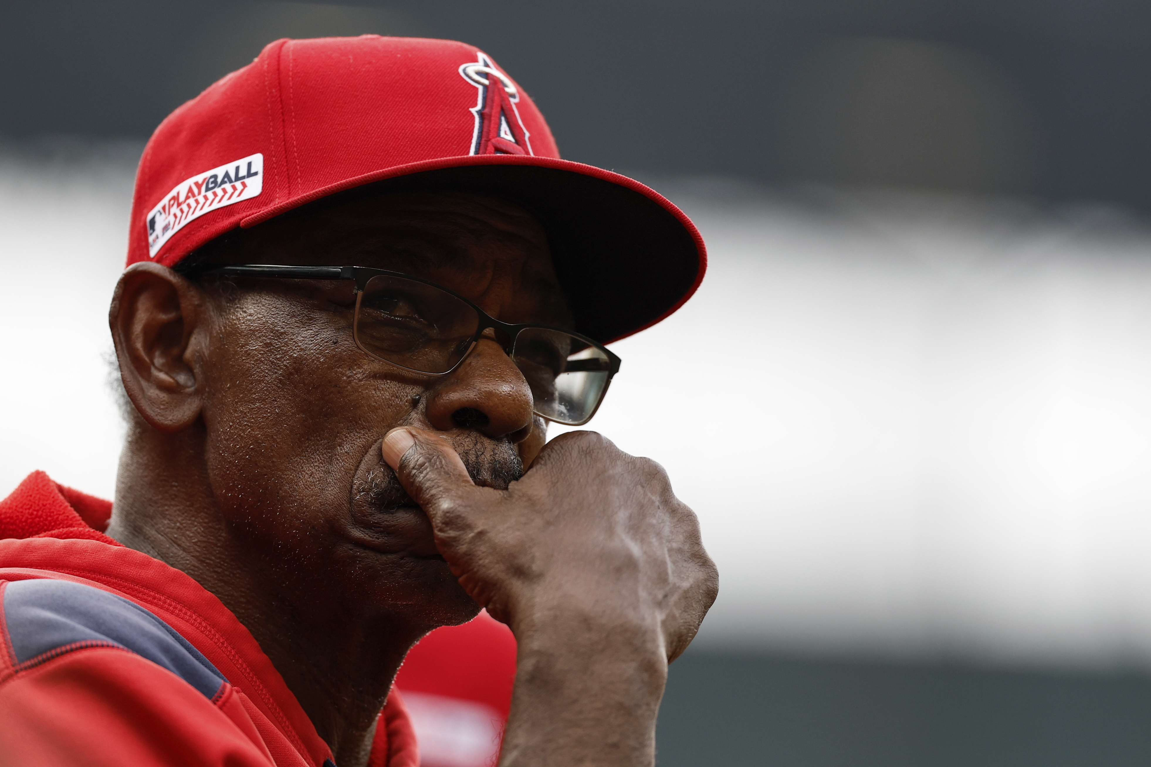 Los Angeles Angels manager Ron Washington looks on from the dugout during a baseball game against the Baltimore Orioles in Baltimore, Saturday, June 14, 2025. 