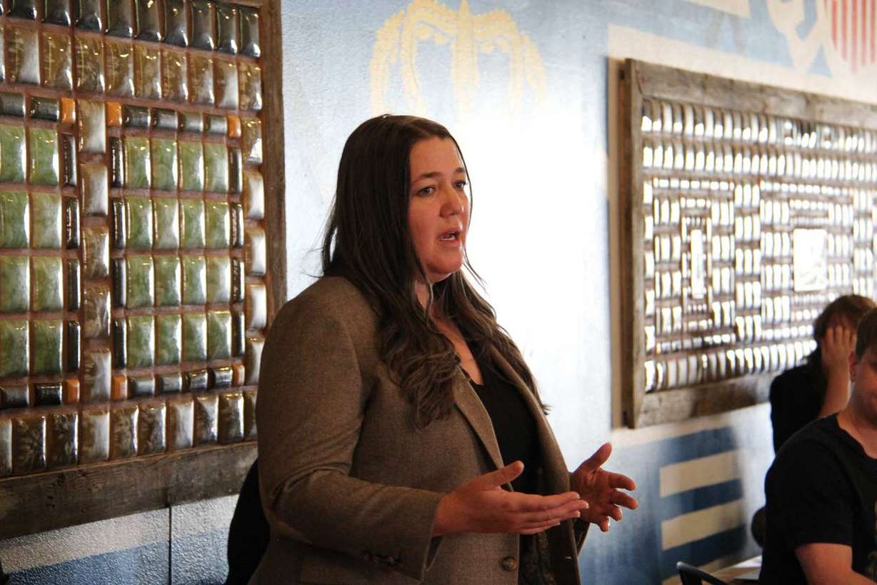 Attorney Jennifer Call at a press conference announcing the family of Victor Perez had filed a civil lawsuit Thursday. Call will be the local legal counsel in the case.