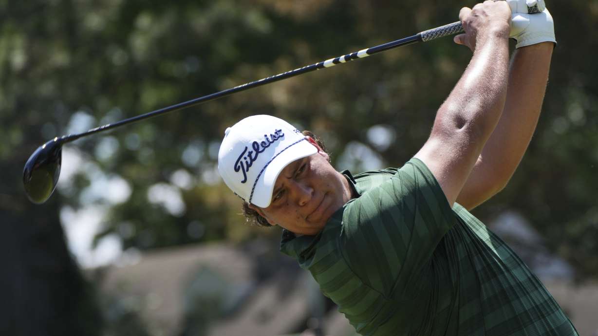 Aldrich Potgieter, of South Africa, hits from the fourth tee during the final round of the Rocket Classic golf tournament at the Detroit Golf Club, Sunday, June 29, 2025, in Detroit.