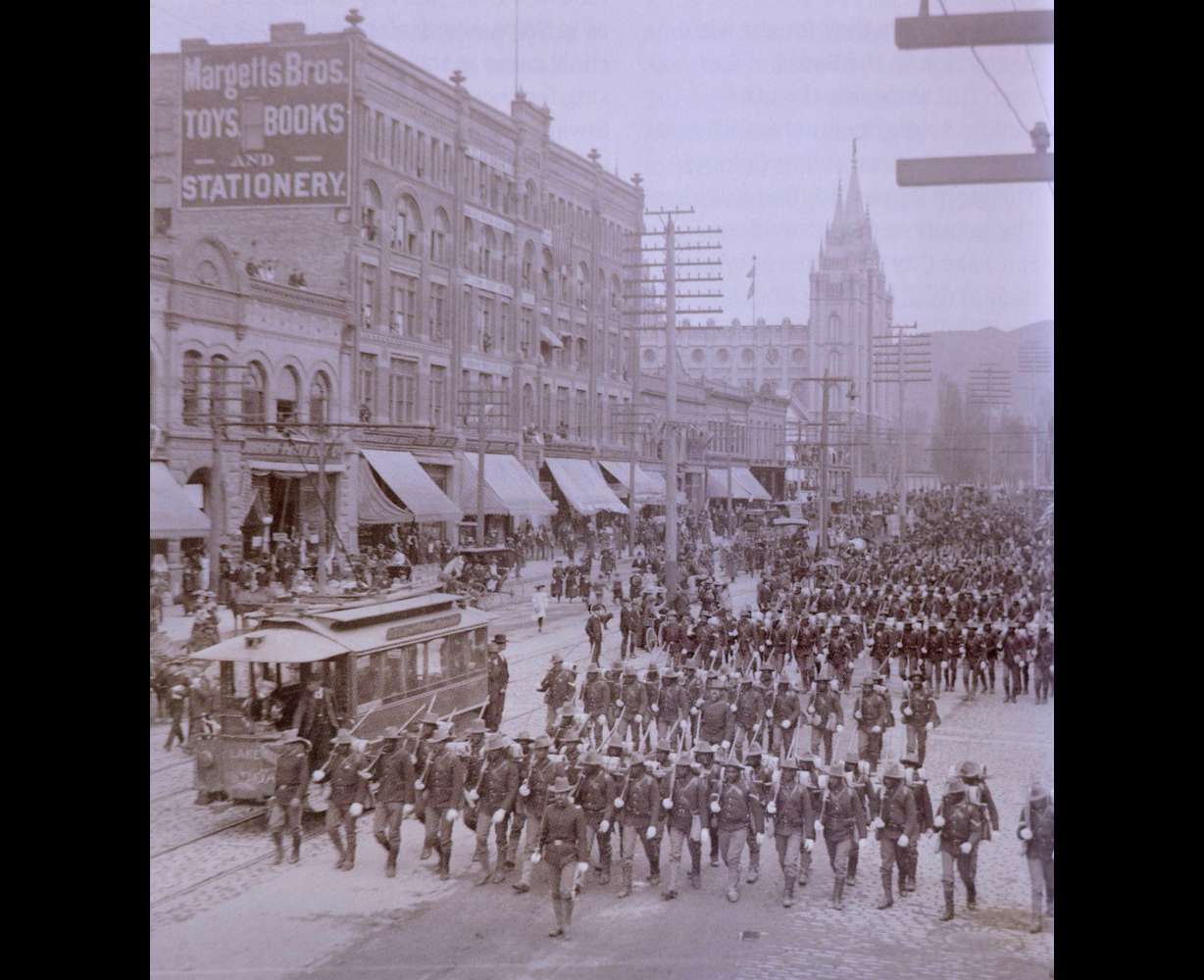 The 24th Infantry marches through Salt Lake City after returning from the Spanish-American War in 1898.