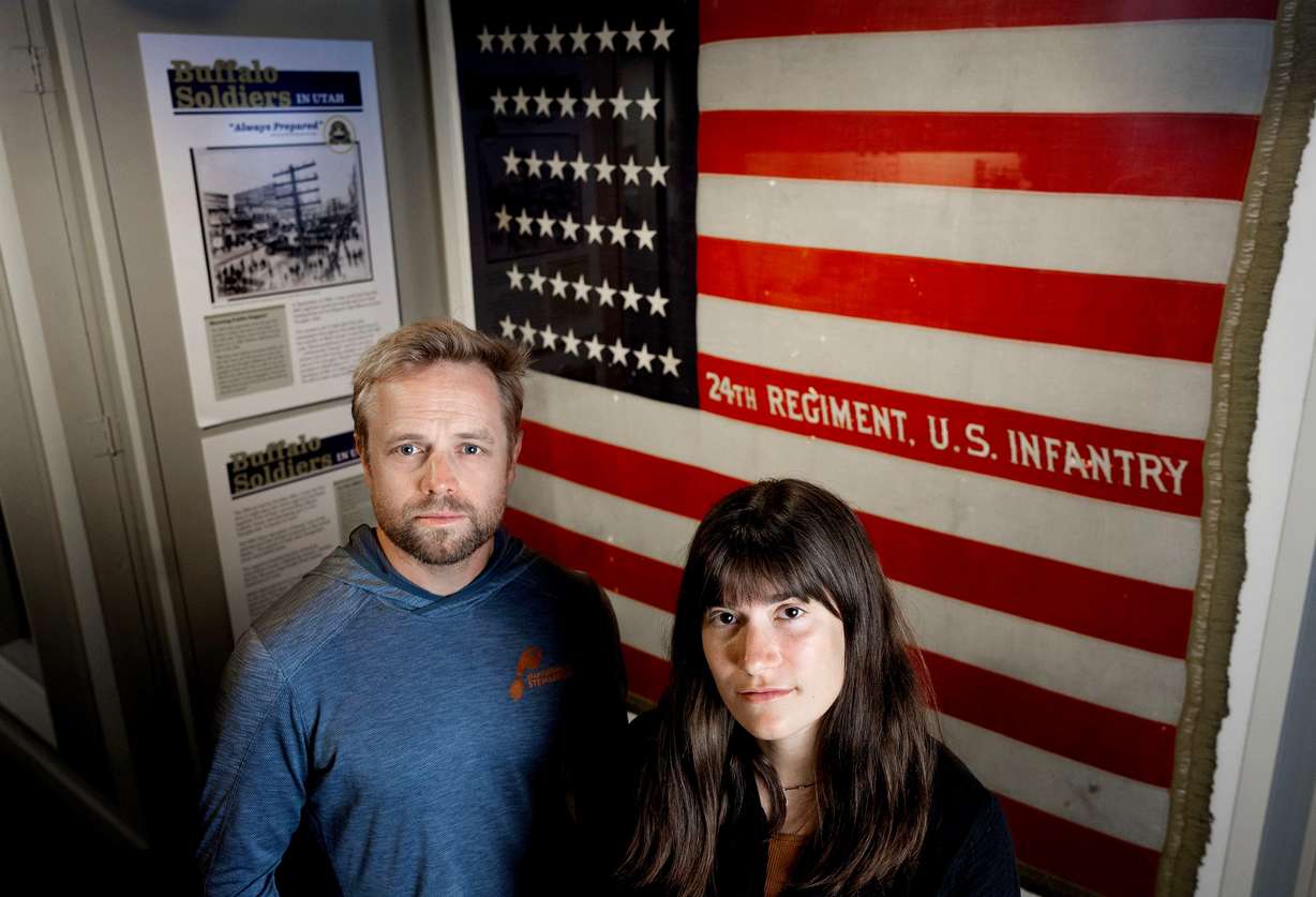 Ian Wright and Lexi Little, historians in charge of the Buffalo Soldiers project that is bringing attention to the all-Black regiment of U.S. Army soldiers, are pictured in the Fort Douglas Military Museum in Salt Lake City on June 12.