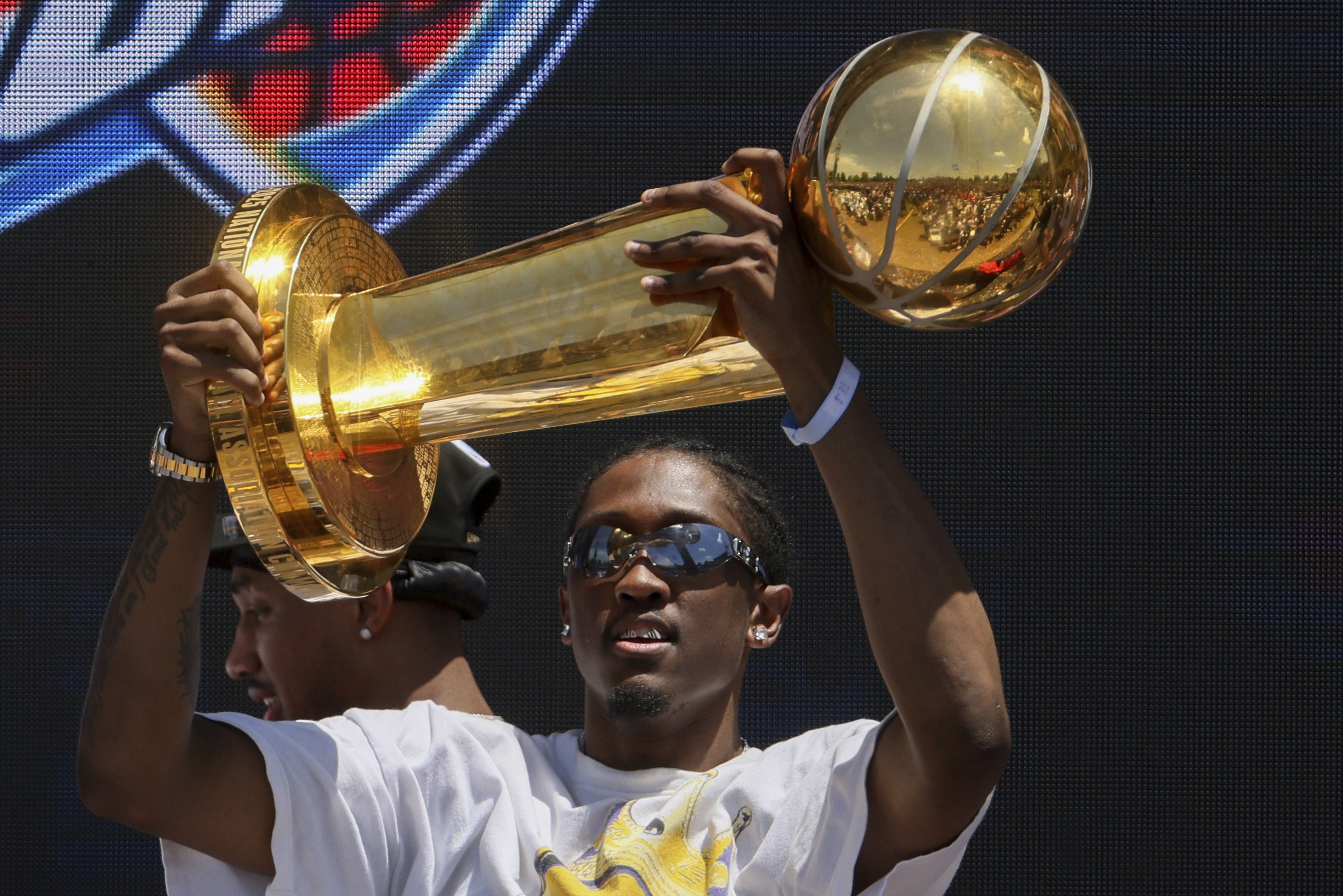 Oklahoma City Thunder forward Jalen Williams holds the Larry O'Brien trophy during a celebration of the Thunder's NBA basketball championship Tuesday, June 24, 2025, in Oklahoma City. 