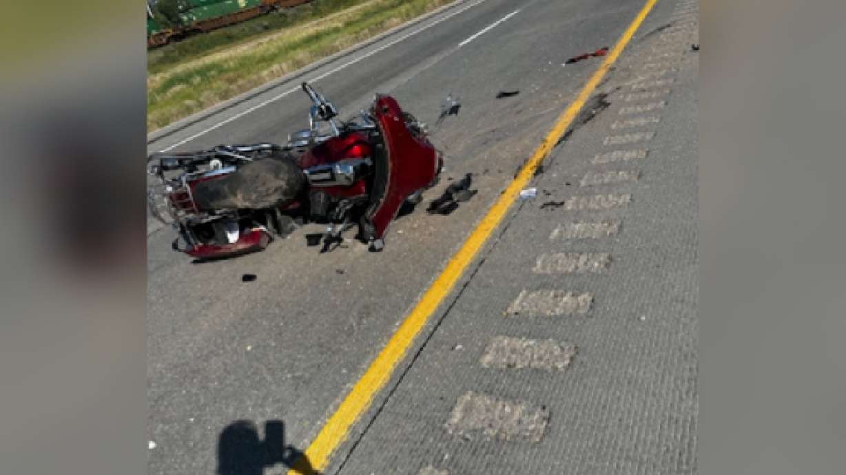 Debris from a fatal motorcycle crash on I-84 in Morgan County on Friday. Utah Highway Patrol troopers on Monday identified a South Ogden man as the person killed in the crash.