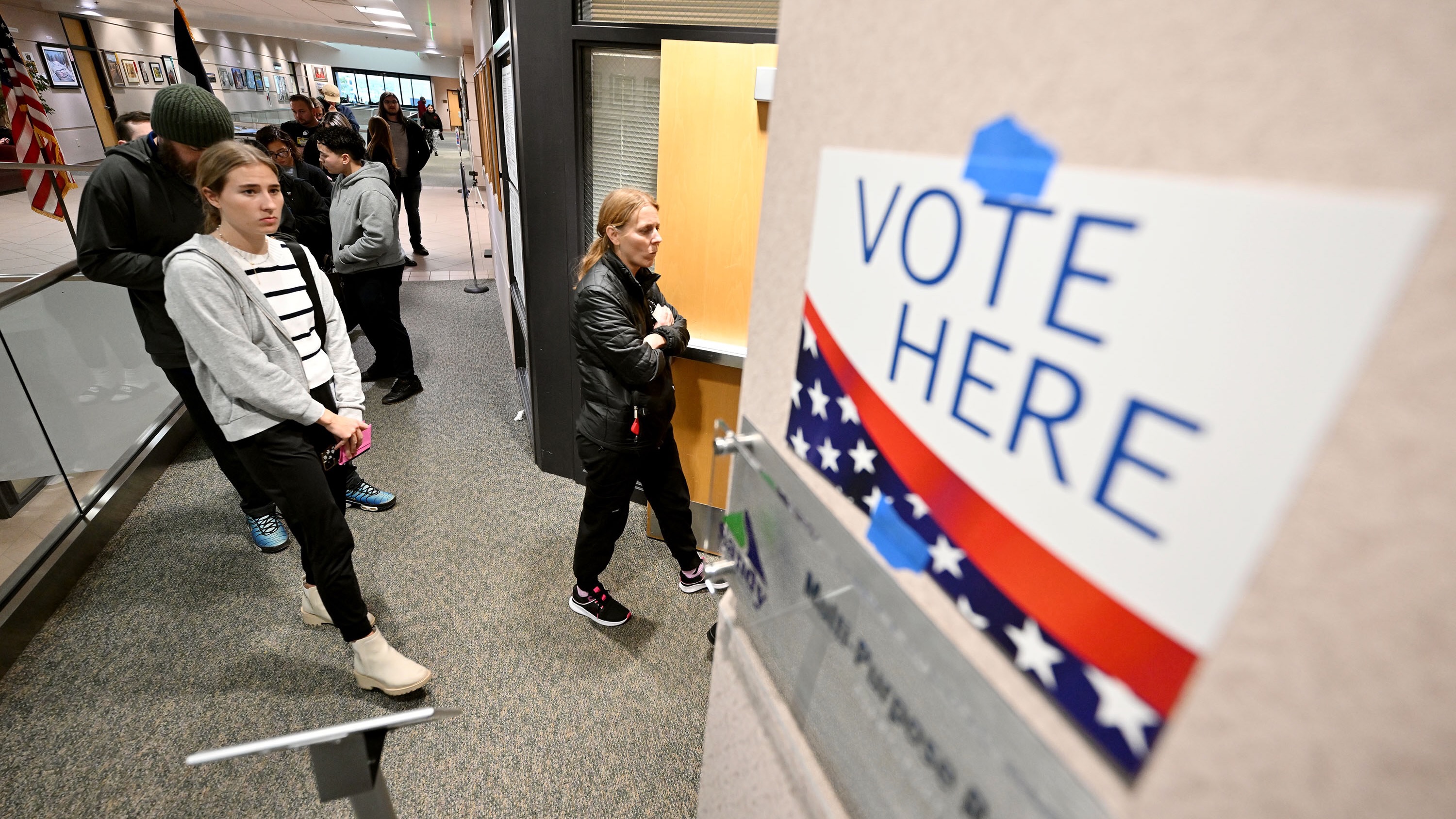 Utah residents stand in line to vote at the Sandy city offices on Nov. 5, 2024. Donald Trump "battled to near parity" with Kamala Harris in mustering Latino support in 2024 presidential voting, a new Pew analysis shows.
