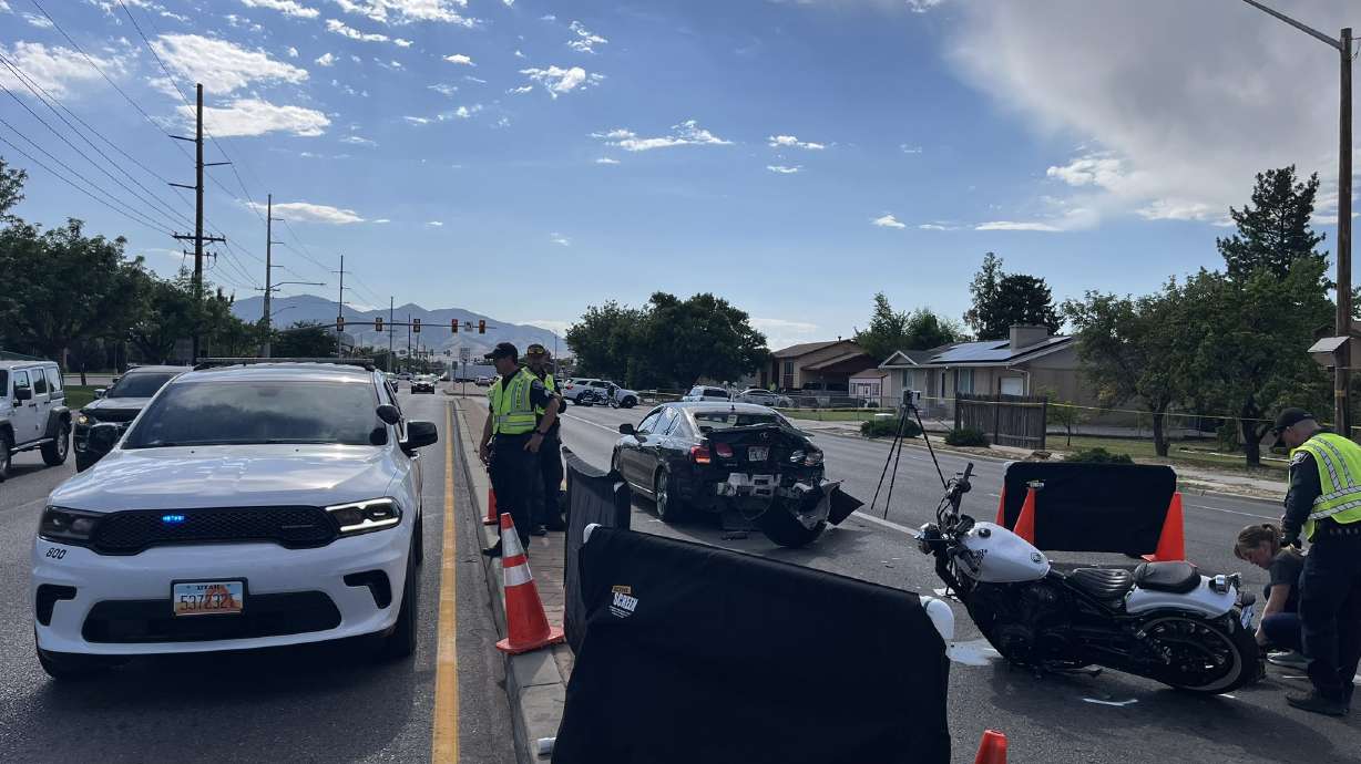 Police investigate after a 23-year-old man lost control of his motorcycle and hit a car on 4100 South at 3600 West in West Valley City on Monday. The man died from his injuries.