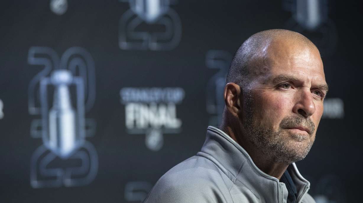 Florida Panthers general manager Bill Zito speaks to media during a news conference, Tuesday, June 3, 2025, in Edmonton, Alberta, ahead of Game 1 of the NHL hockey Stanley Cup final series against the Edmonton Oilers.