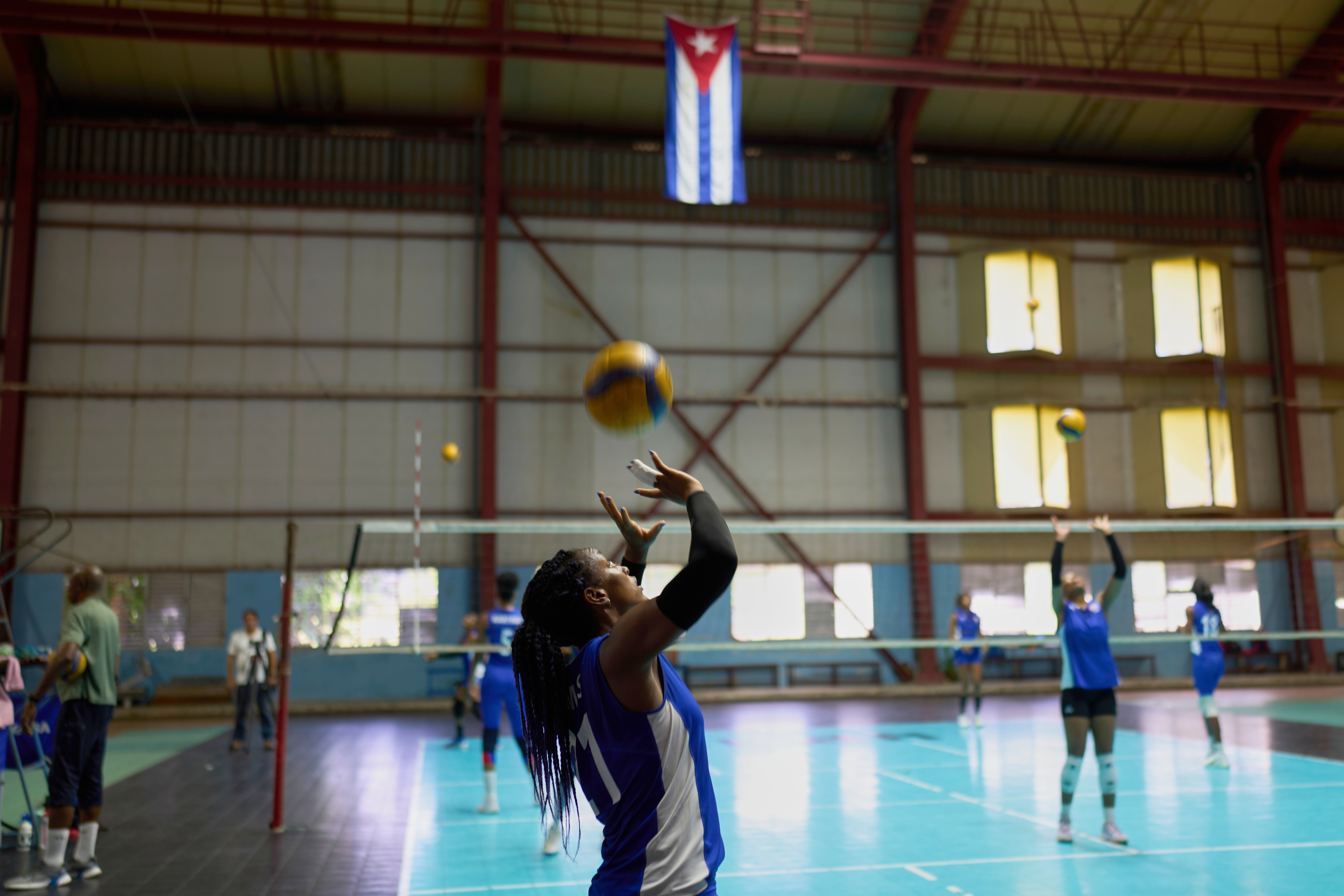 The Cuban women's national volleyball team trains in Havana, Cuba, Monday, June 30, 2025. 