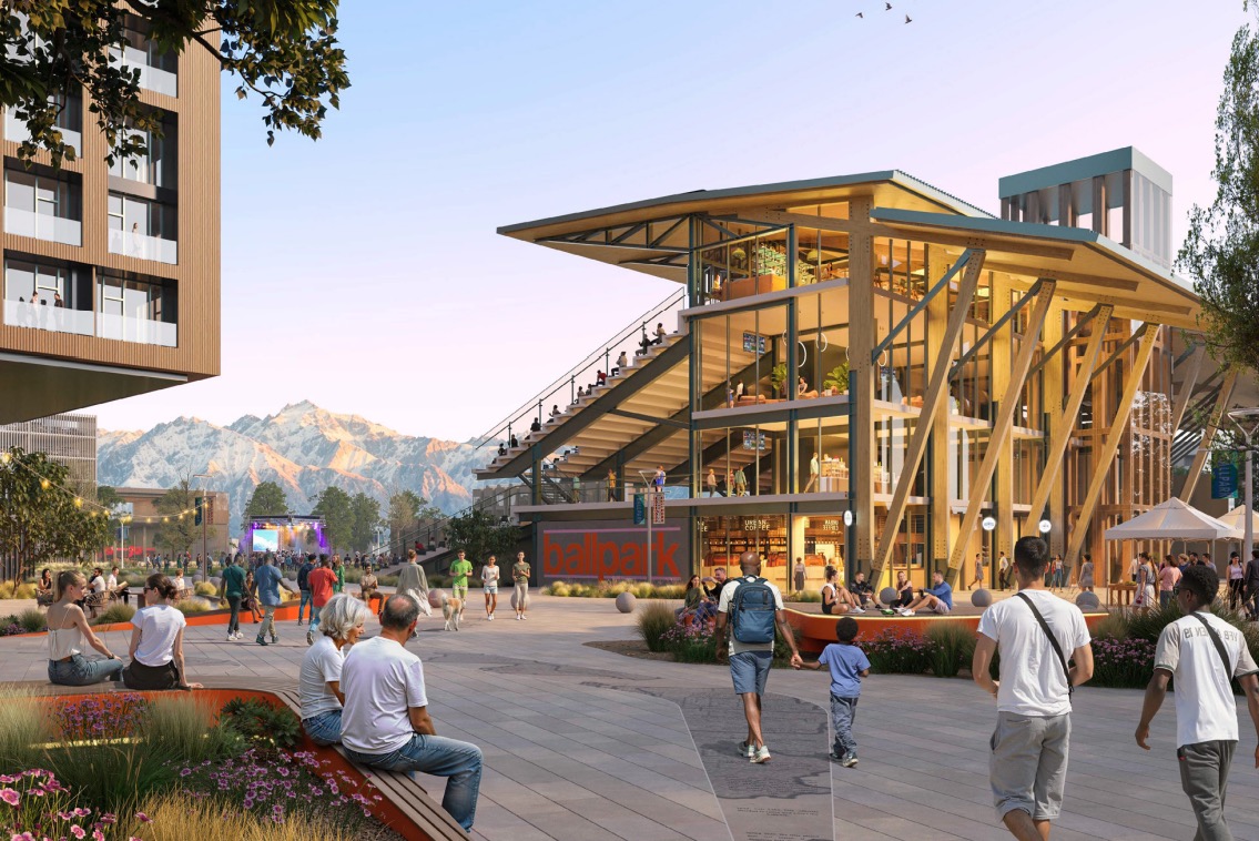 A rendering of what the future of the Smith's Ballpark site could look like is included in the Ballpark Next Community Design Plan, released on Tuesday. Redevelopment could begin at the end of 2025, according to Salt Lake City officials.