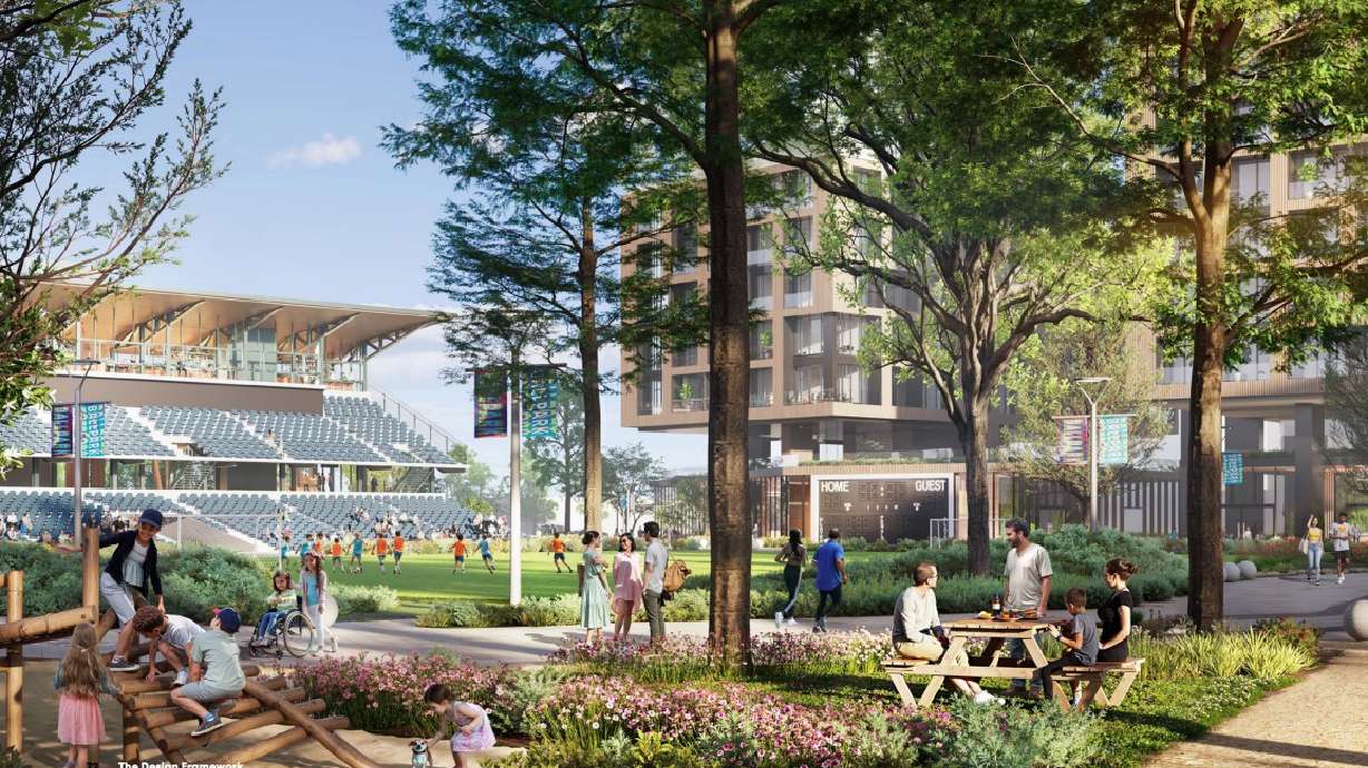 A rendering of what the future of the Smith's Ballpark site could look like included in the Ballpark Next Community Design Plan. Salt Lake City approved a new zone for the space on Tuesday.
