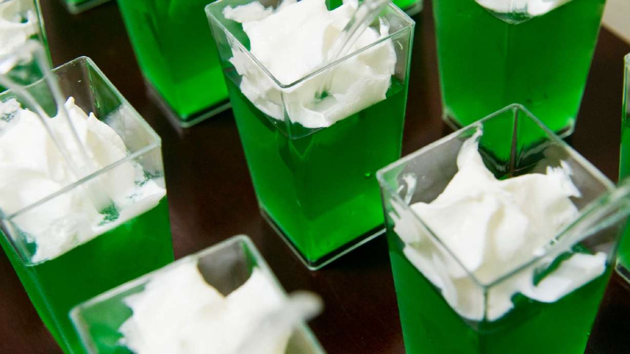 Green Jell-O in the office of Sen. Mike Lee, R-Utah, during a constituent meet-and-greet on June 8, 2011, in Washington. Kraft Heinz announced plans Tuesday to remove artificial dyes from its line of products — including green Jell-O.
