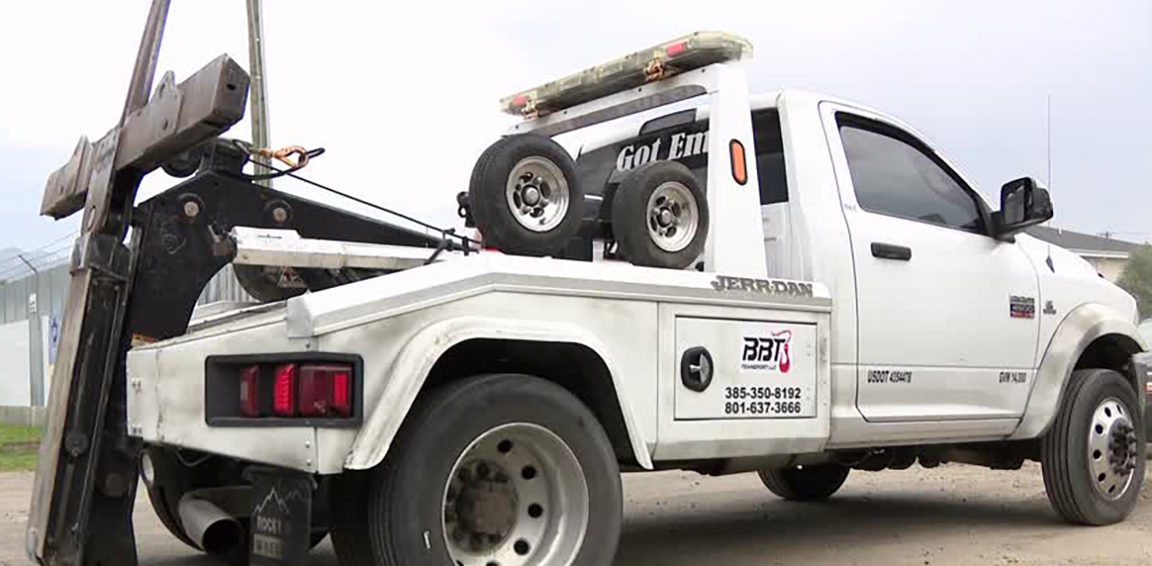 The driver of this tow truck talked to KSL on Tuesday in Salt Lake City. He says he was shot at several times Sunday by a man who ended up in a shootout with police.