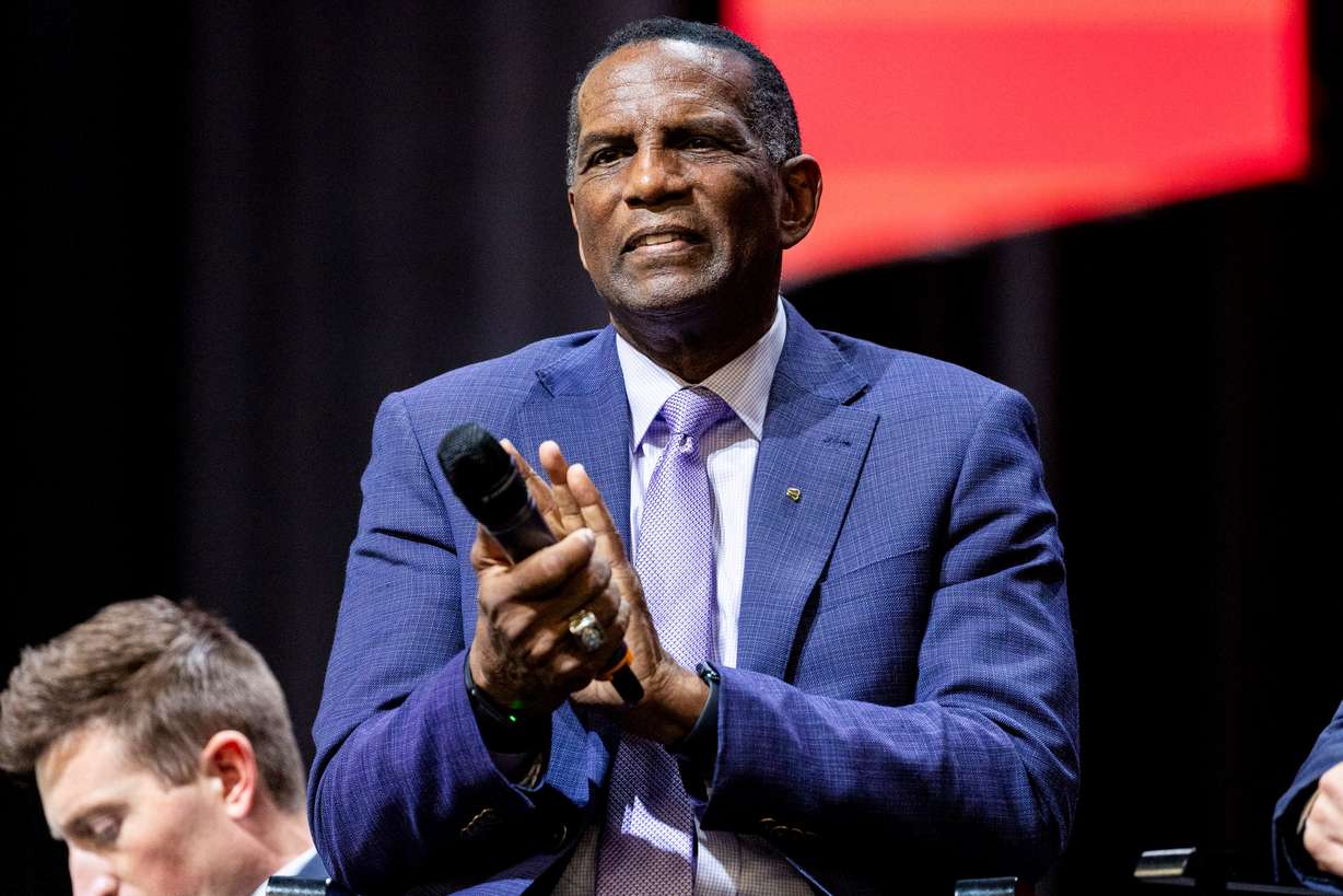 Rep. Burgess Owens, R-Utah, at the UCCU Center in Orem on May 17. Owens said Medicaid changes are a beneficial tool for the government to refine its health care programs.