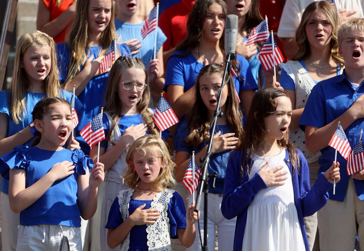 The One Voice Children’s Choir performs at the America250 Utah Kickoff, marking the start of the celebration for the 250th anniversary of the founding of the United States, outside the Capitol in Salt Lake City on July 1.