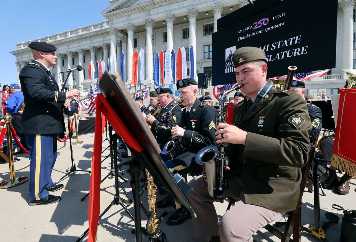 The 23rd Army Band plays at the America250 Utah Kickoff, marking the start of the celebration for the 250th anniversary of the founding of the United States, outside the Capitol in Salt Lake City on July 1.