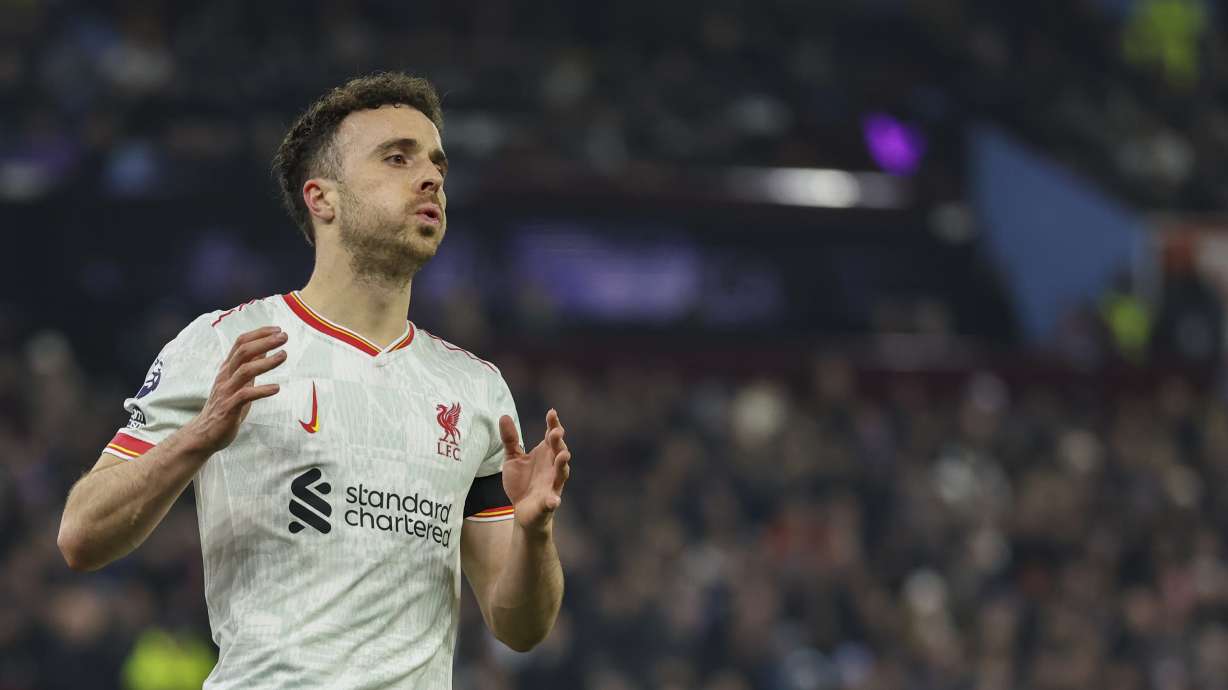 Liverpool's Diogo Jota reacts during a soccer match in Birmingham, England, Feb. 19. Jota and his brother were killed in a car accident in Spain on Thursday, police said.