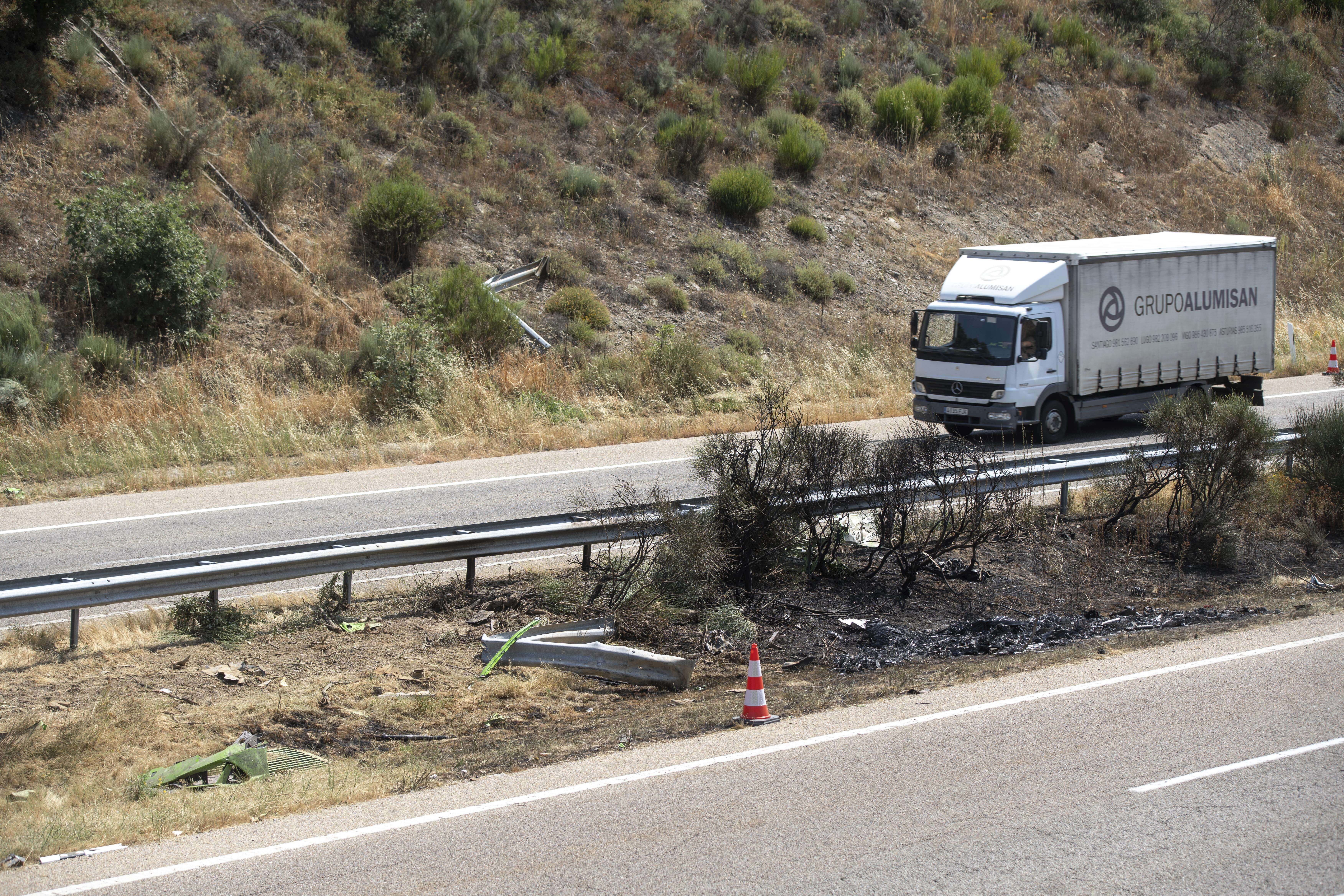 The site of the car accident in which Liverpool, England player Diogo Jota and his brother died in the north-western city of Zamora, Spain, Thursday.