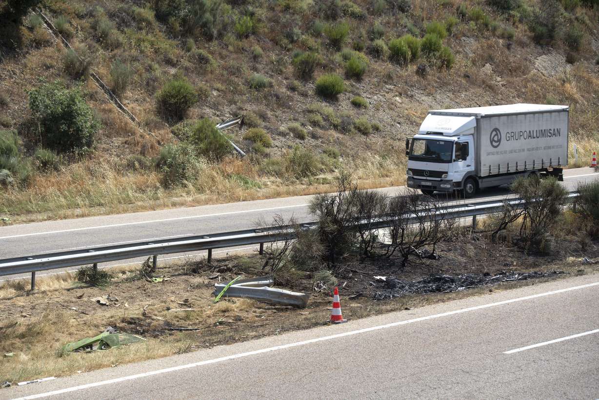 The site of the car accident in which Liverpool, England player Diogo Jota and his brother died in the north-western city of Zamora, Spain, Thursday.
