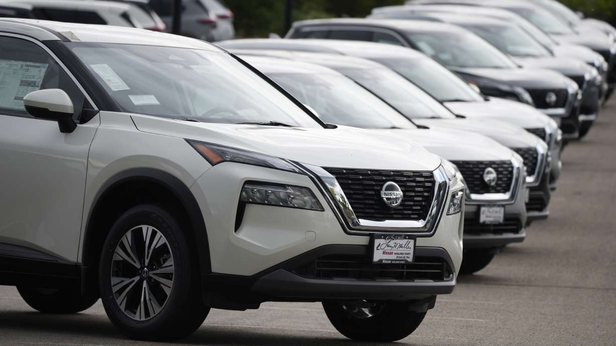 Unsold 2021 Rogue vehicles sit on a lot at a Nissan dealership Colorado on June 27, 2021. Nissan is recalling more than 480,000 of its vehicles across the U.S. and Canada due to potential manufacturing defects that could cause engine failure.
