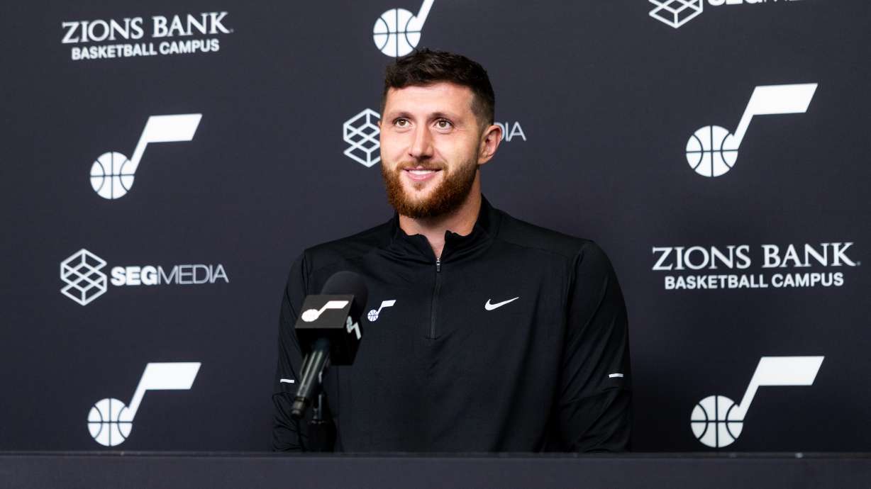 Jusuf Nurkic speaks to members of the media Thursday, July 3, 2025.