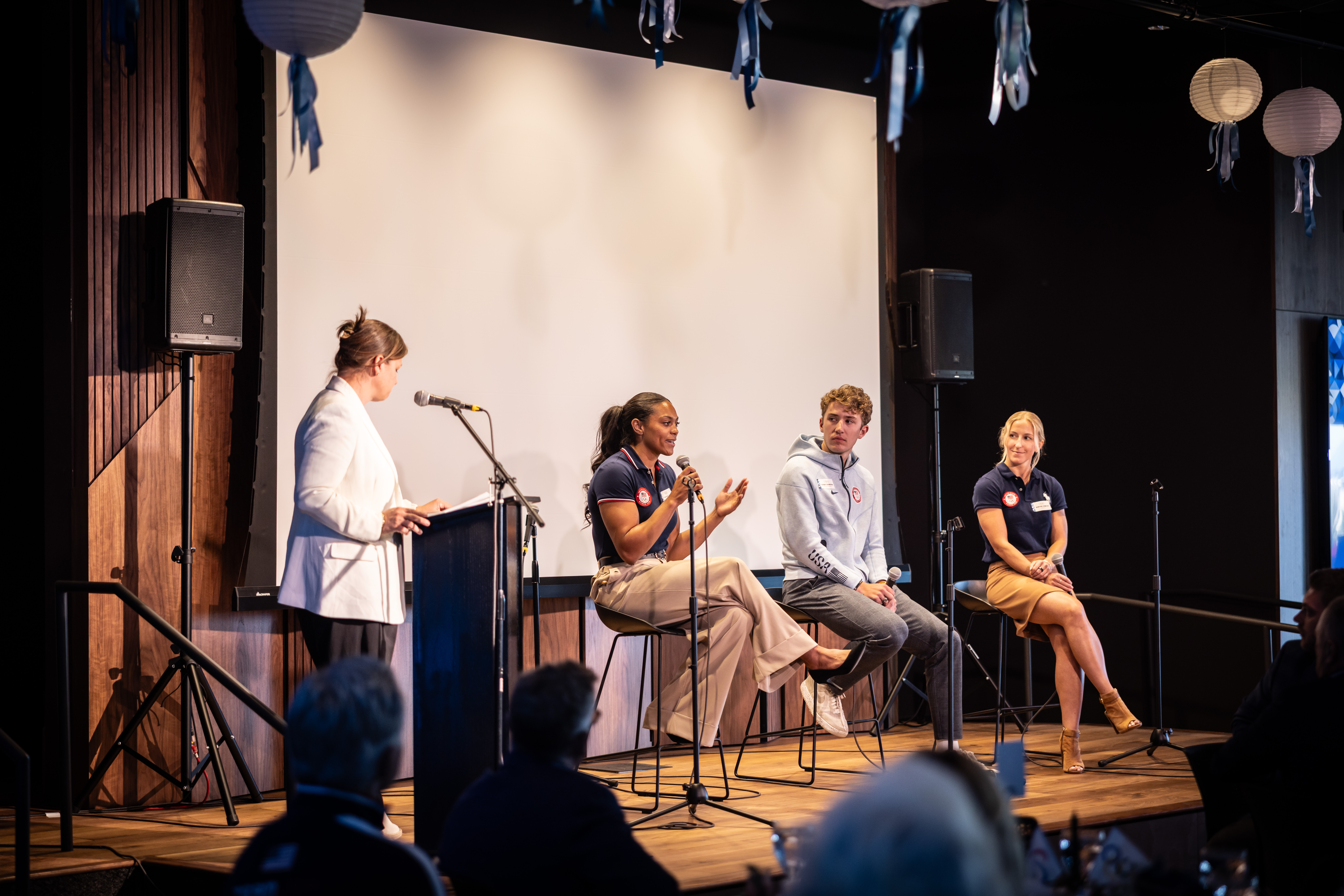 Olympic athlete Kaysha Love shares how her sister has been documenting her athletic achievements at a banquet at the Ruth and Nathan Hale Theater in Pleasant Grove on June 28.